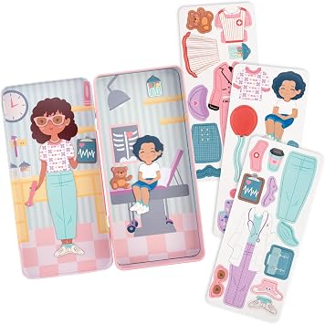 Stephen Joseph, Tall Travel Tin Magnetic Dress Up Playset for Kids - Portable Dress Up Toy with Carrying Case with 3 Magnet Sheets, Educational Pretend Play Activity