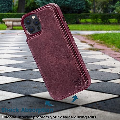 Miniatura 6 de SUANPOT Funda tipo cartera con bloqueo RFID para iPhone 1212 Pro de 6.1 pulgadas con soporte para tarjetas de crédito, funda de piel sintética con