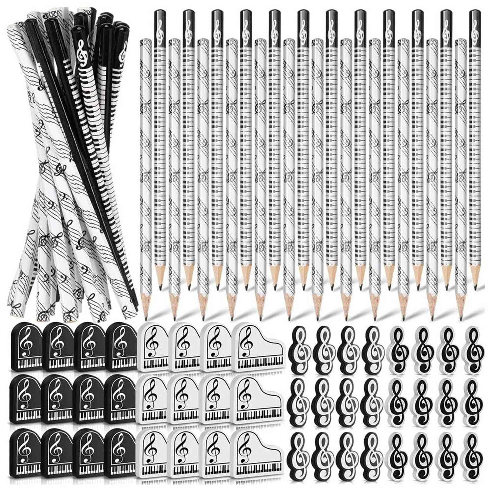 Matite Musicali Matita per Note Musicali con Gomme da Cancellare A Tema Musicale Matite In Legno Gomme per Tastiera Divertenti Sfuse Regalo (288 Pezzi)