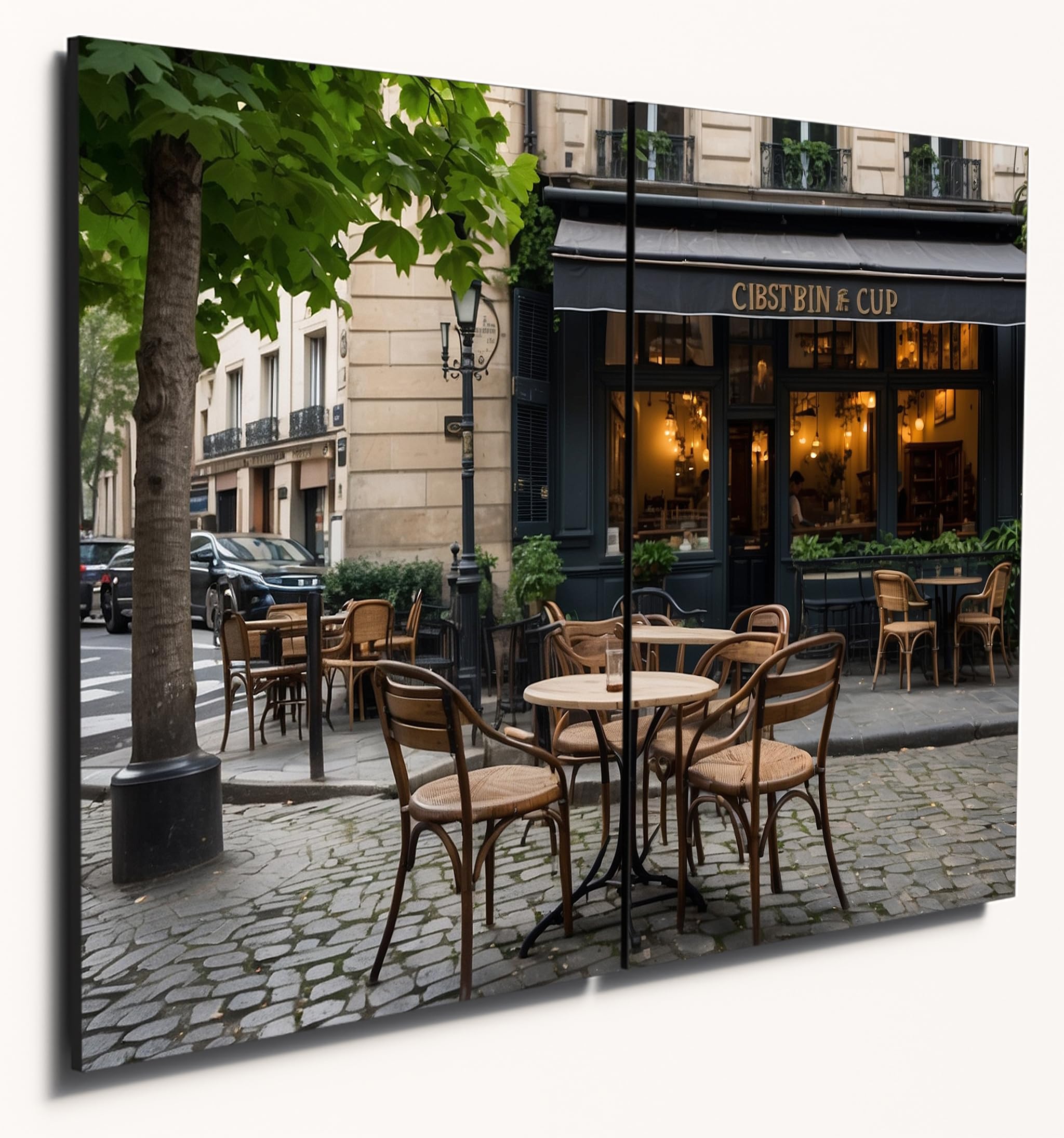 The Plum Penguin Design 2 Parisian Cafe Scene Wooden Wall Art - Dual A4 Mdf Prints For Home Decor Canvas Alternative 40 X 30Cm
