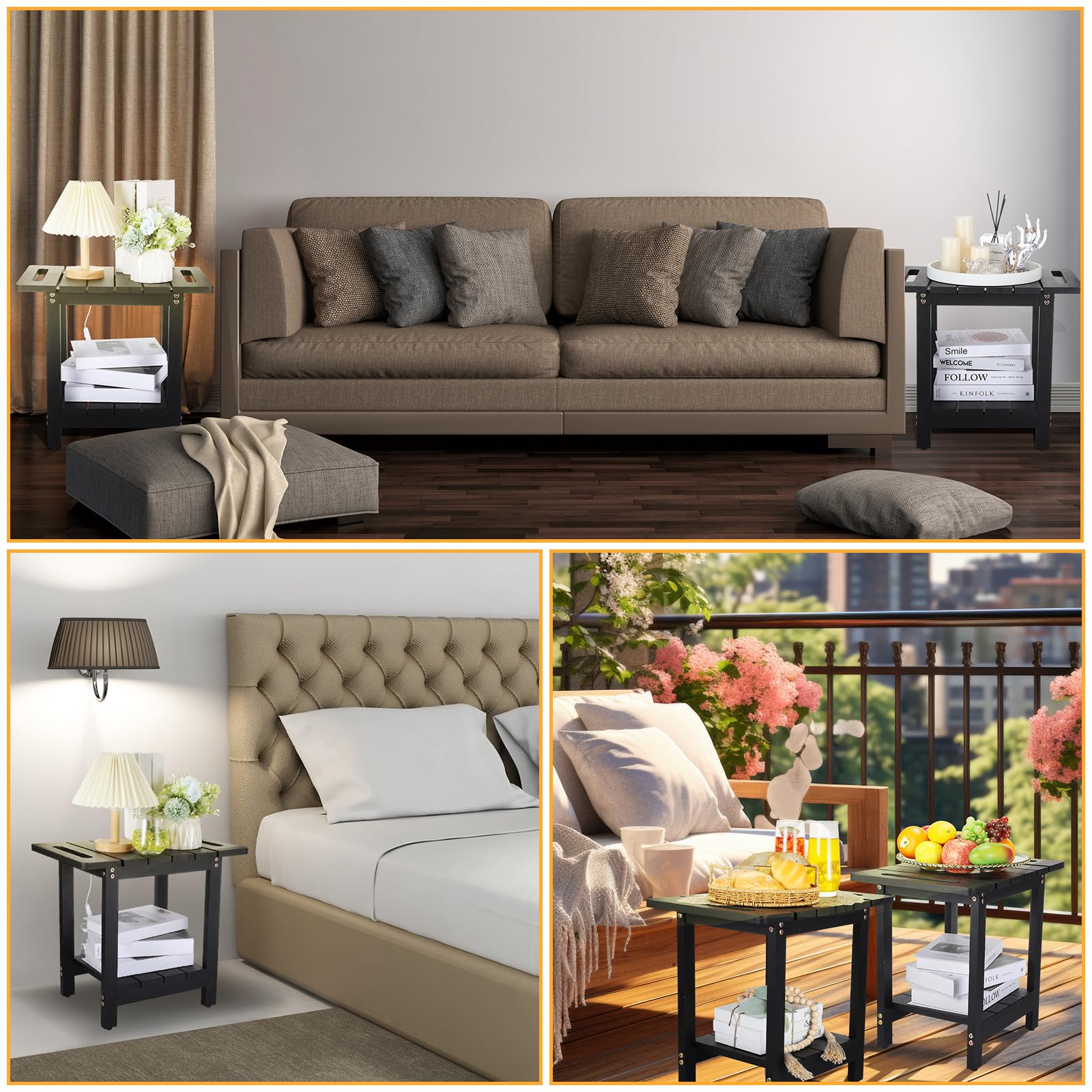 Menkxi 2 Pcs Shower Bench Stool for Inside Waterproof Wooden Shower Seat Chair Non Slip Shower Bench Stool with Storage Shelf and Handles for Spa Bath Bathroom Adults Seniors Elderly(Black)