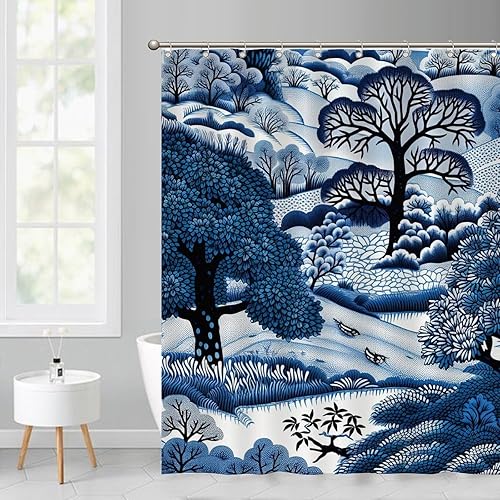 Miniatura 181 de Cortinas de ducha de baño con ganchos, 72 x 92 pulgadas, cortina de ducha de tela impermeable con diseño de flores y pájaros, cortina de ducha