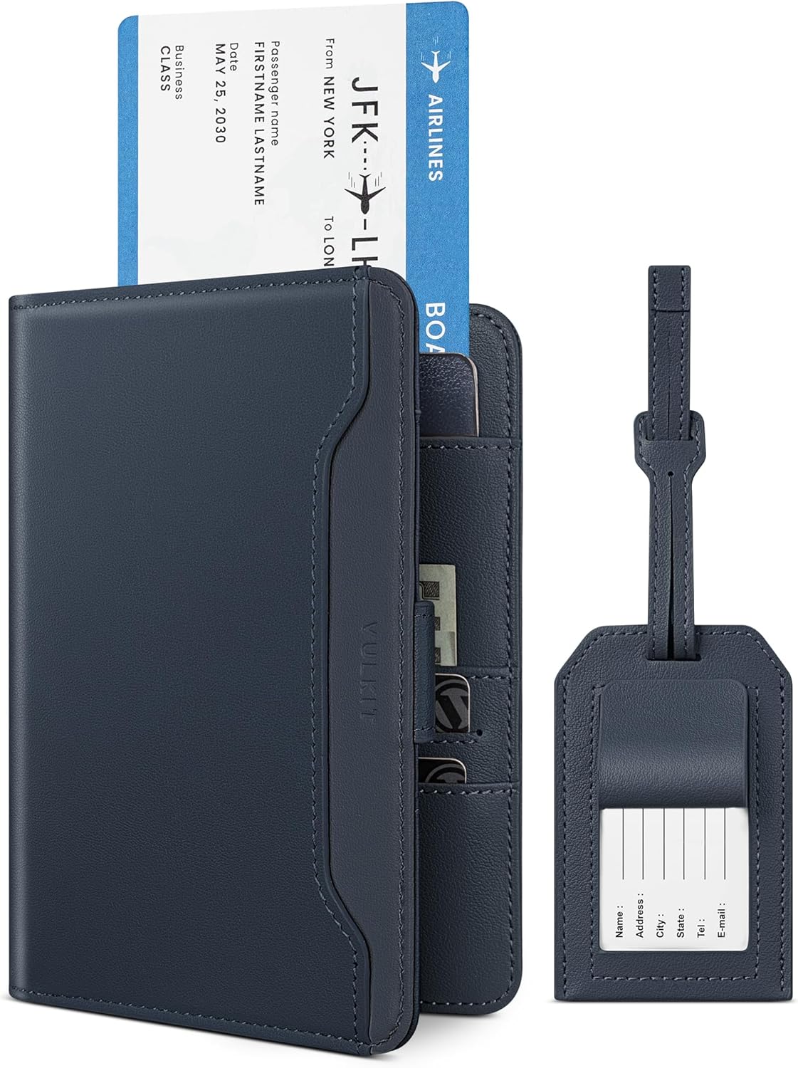 VULKIT Passport Holder for Travel, RFID Blocking Travel Wallet for Women & Men, Passport Cover with Luggage Tag for Suitcases, Magnetic Closure Passport Case, Holds ID Card, 5 Cards, Tickets, Cash