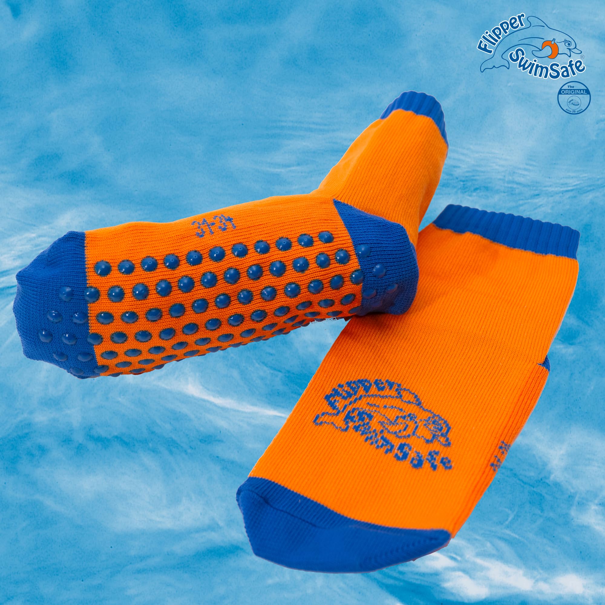 Flipper Swimsafe 1053 - Aquasocks z antypoślizgową podeszwą w kolorze niebiesko-pomarańczowym, dla dzieci i maluchów, rozmiar 27 -30, odpowiednie na beztroskie wizyty na basenie.