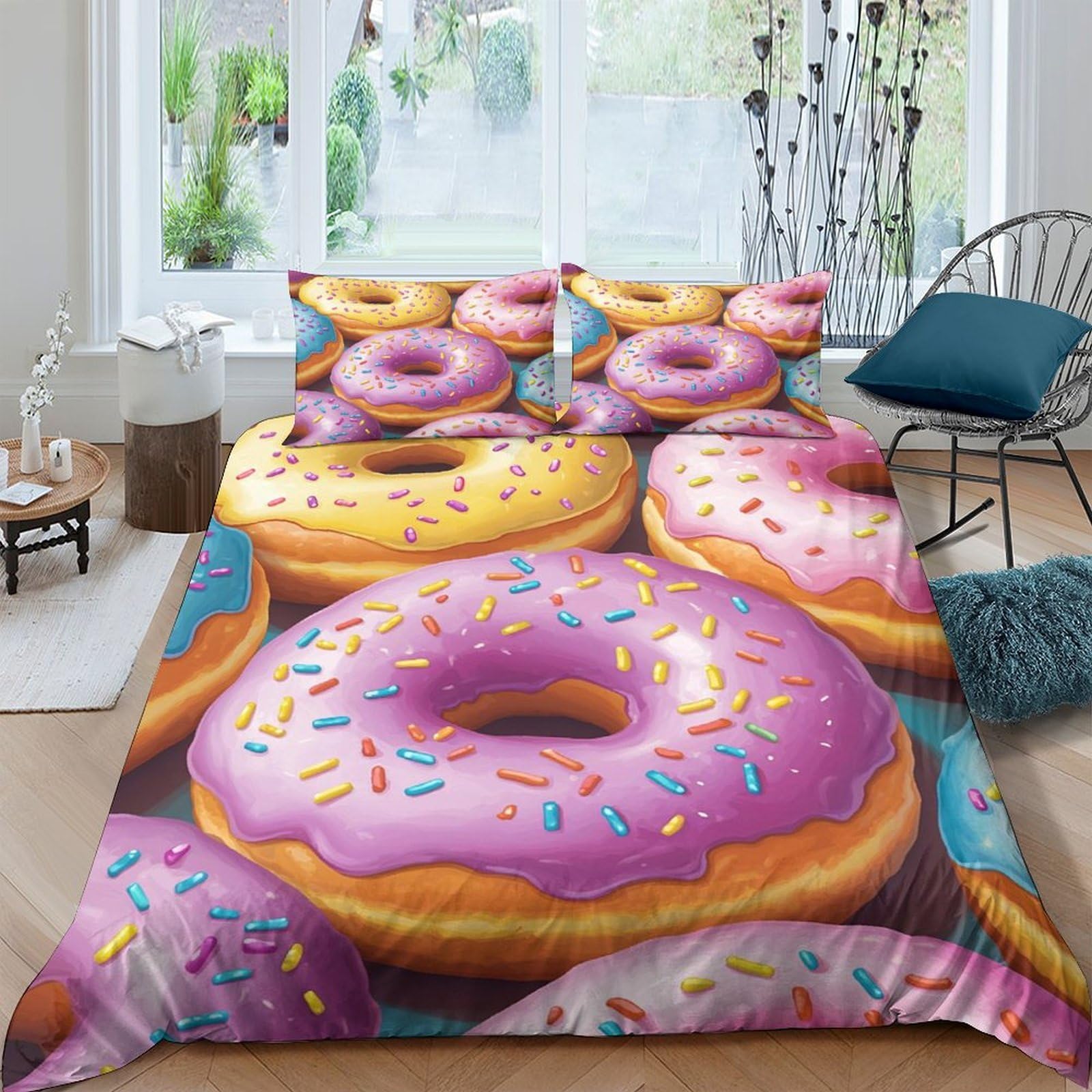 Ctjqhvkz Style-5 3D Printed Pink Donut Fitted Sheet Microfiber Soft Anti-Slip Yellow Sprinkles Bed Cover For Bedroom Dorm Decor Single（135X200cm）