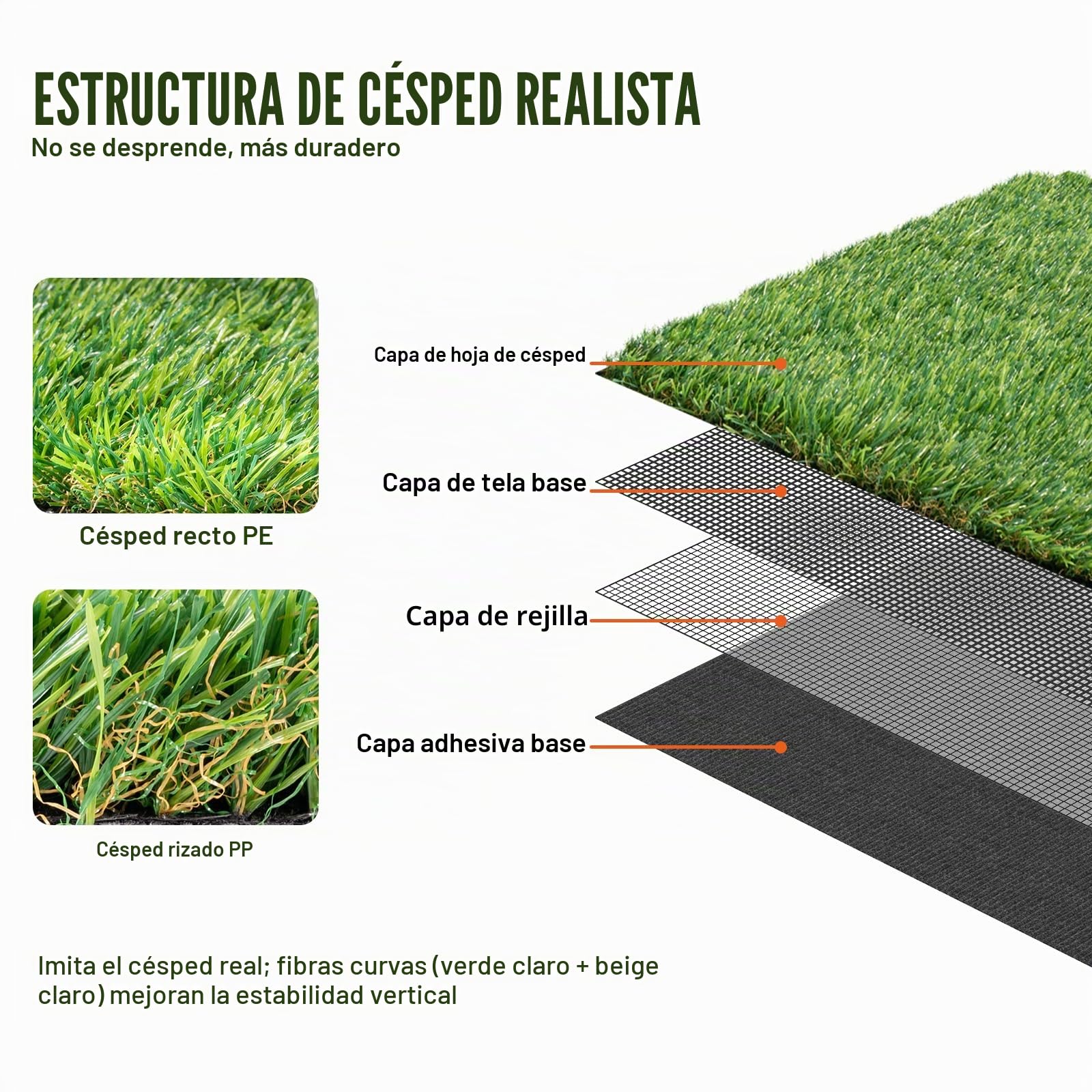 VEVOR Césped Artificial 122x183 cm Felpudo Falso de 35 mm Decoración de Césped para Patio Fácil de Limpiar con Orificios de Drenaje para Alfombras Multiusos para Entrada del Hogar Exterior Interior
