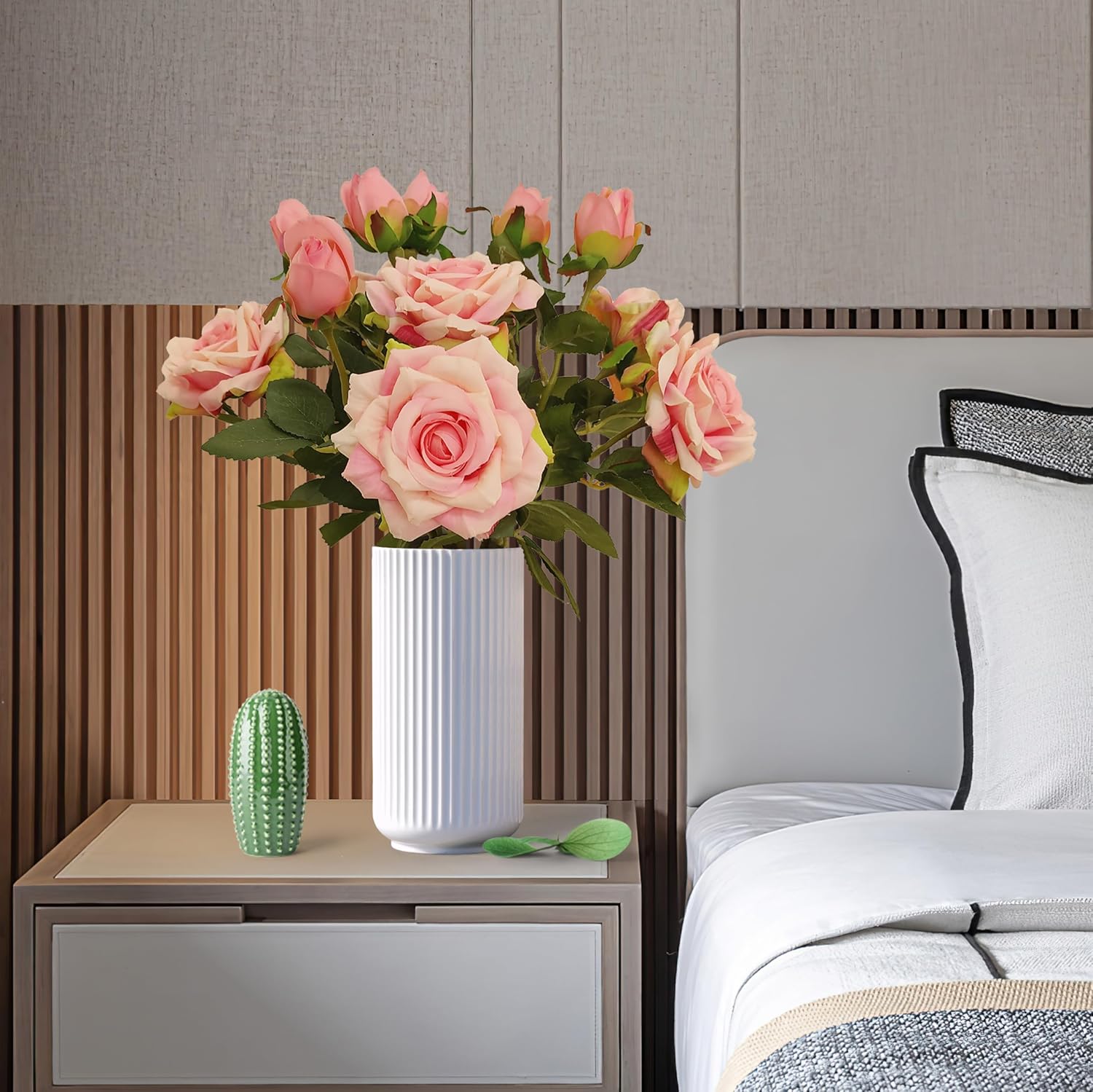 ATFL Fake Pink Roses Flowers, 6 Pcs Faux Silk Real Touch Moisturizing Artificial Pink Rose Flowers for Decoration DIY, Wedding Party, Home Office Decoration and Dining Table Centerpiece (6, Pink) - Image 8