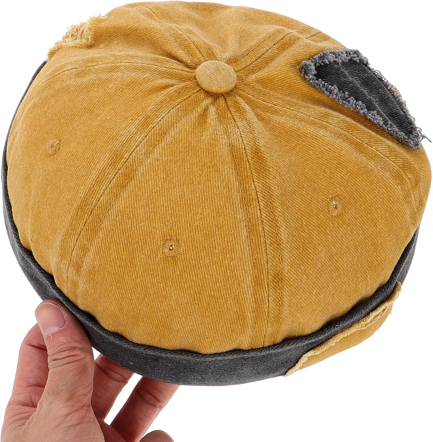 Lurrose Vintage Brimless Hat for Men Washed Cotton Comfortable Fisherman Beanie Classic Retro Style Cooling Outdoor Cap Yellow 56-62cm