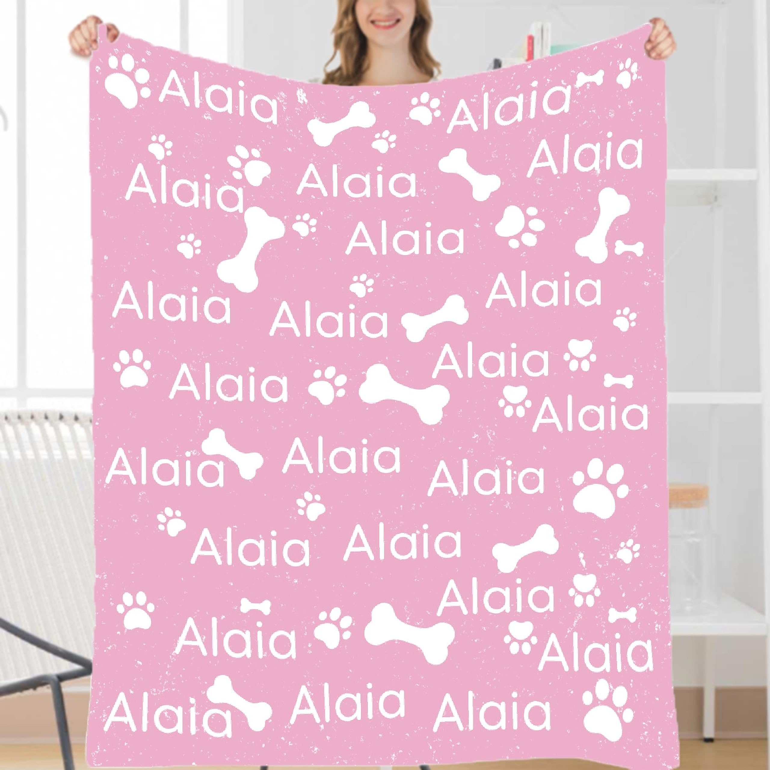 FUNDESIGN Personalized Dog Blanket with Name,Puppy Blankets for Bed Couch,Custom Name Flannel Throw for Pets, Memorial Gift for Small Medium Large