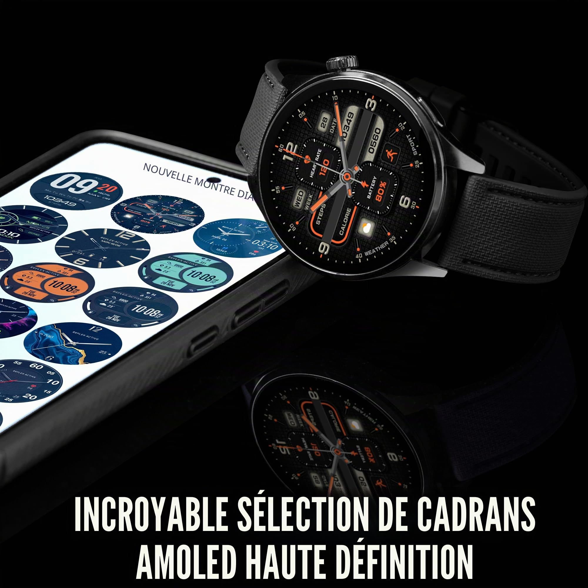 Reflex Active AMOLED Series 45 Smartwatch pour homme et femme avec GPS intégré, cartes pré-chargées, appels, fréquence cardiaque, modes sportifs, moniteur de sommeil