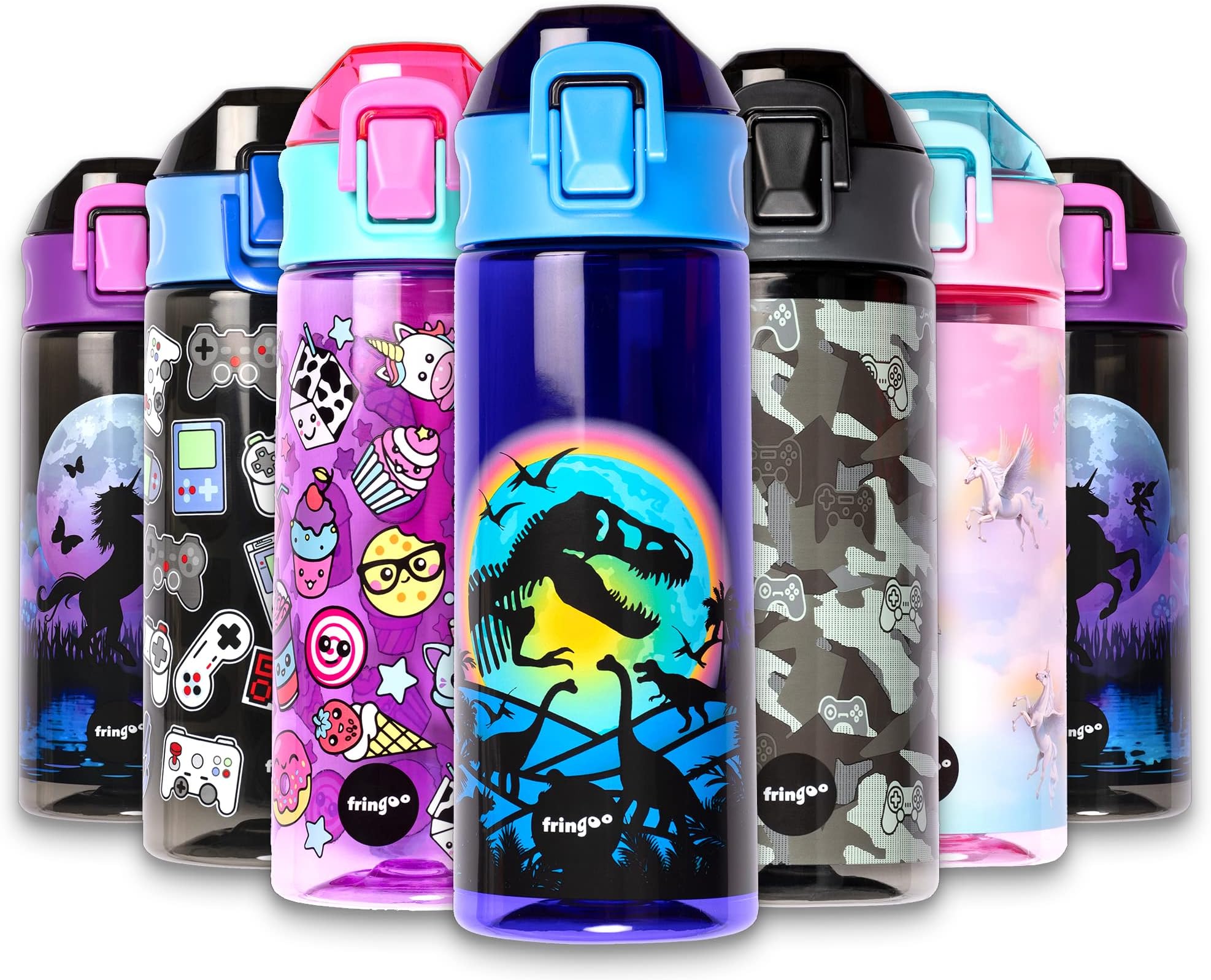 Dinosaur Moon - BPA free water bottles - Pink straw water bottle - Reusable water bottle - 600ml / 20 Oz