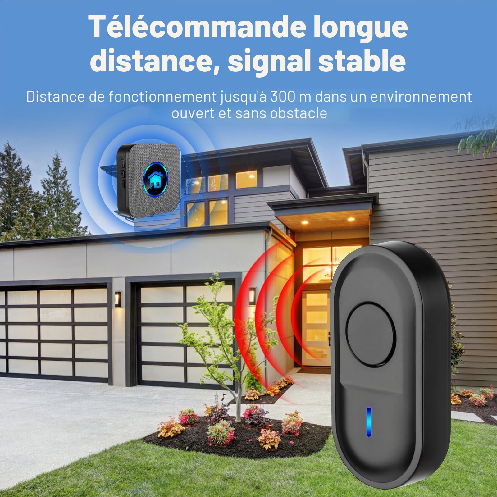 VFANDV Sonnette sans Fil, Mini Sonnette de Porte IP65 Exterieur Étanche Carillon,5 Niveaux Volumes 55 Mélodies pour Maison, Hôtel