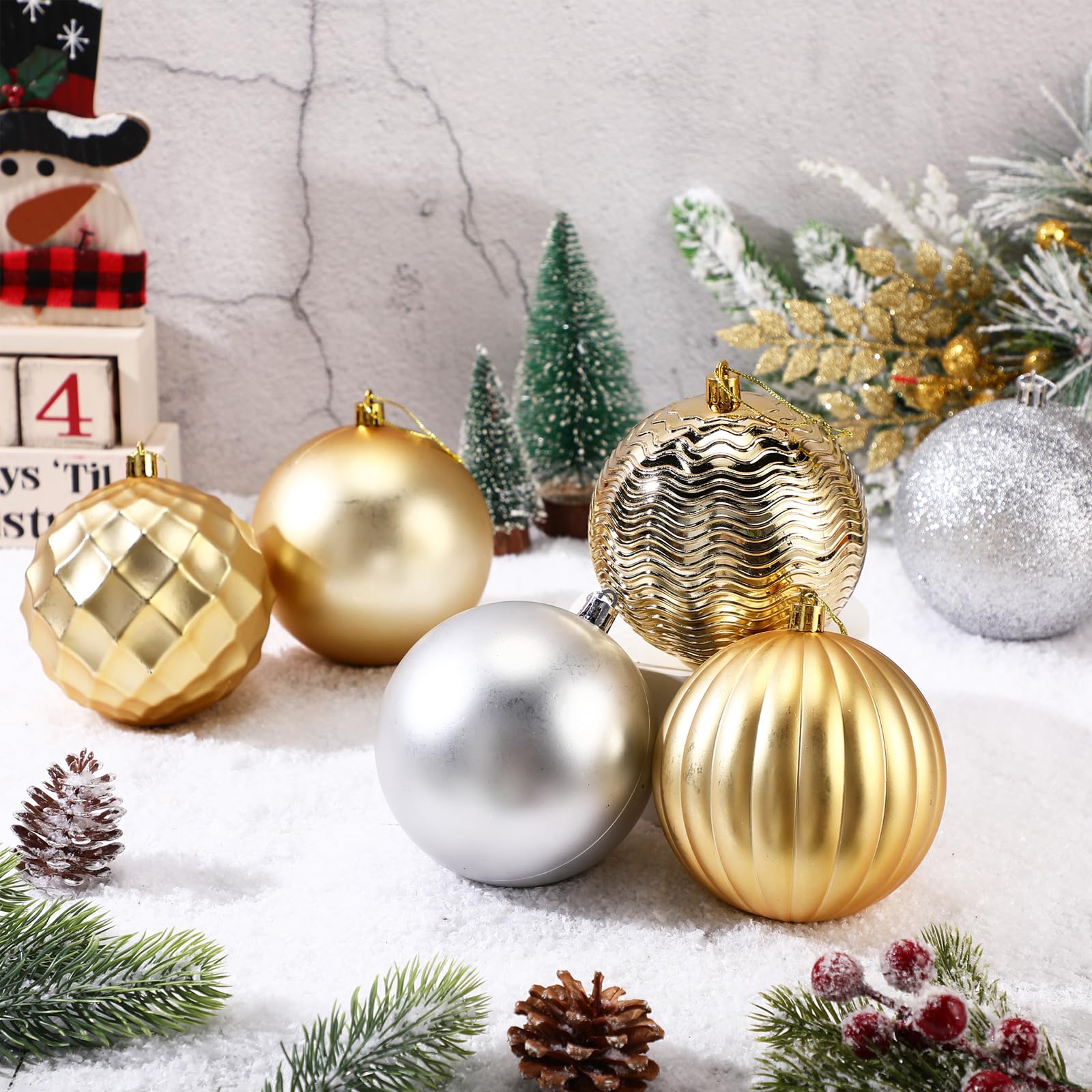 Syhood Juego de 12 adornos de bolas de Navidad de 4 pulgadas, inastillables, bolas de plástico para decoración de árbol de Navidad, bolas colgantes para árbol de Navidad, vacaciones, boda, fiesta