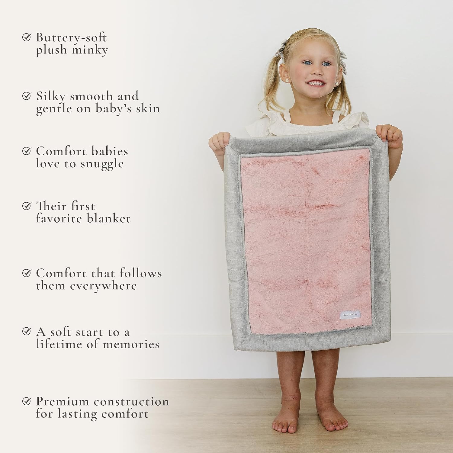 Saranoni Luxury Security Blankets for Babies | Ultra-Soft Lush and Boutique Quality Baby Blanket | Light Pink/Gray, Mini - 15" x 20"