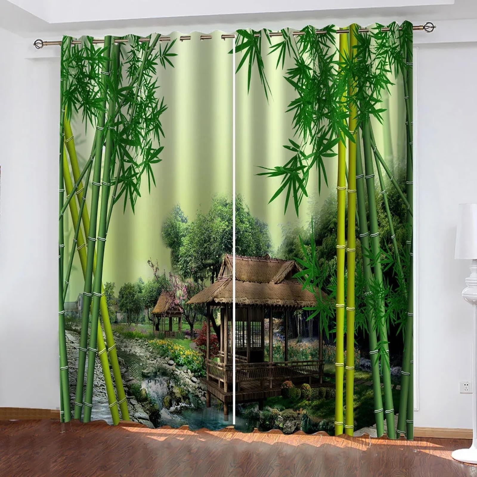 Rideau occultant vert bambou 150x166 cm pour fenêtres de chambre et salon