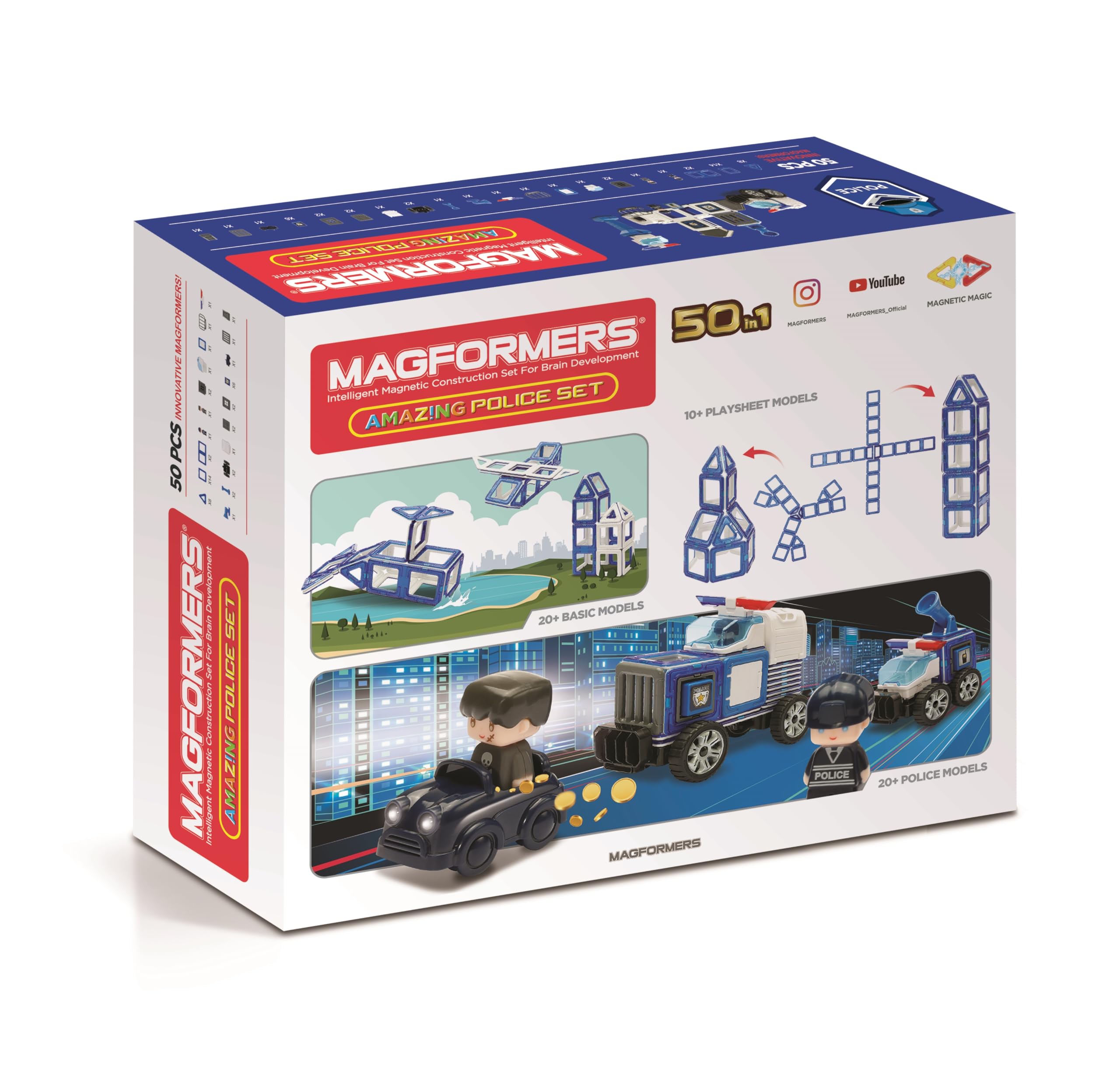 MAGFORMERS GmbH 278-55 Magformers Amazing Police Set 50T, kolorowy