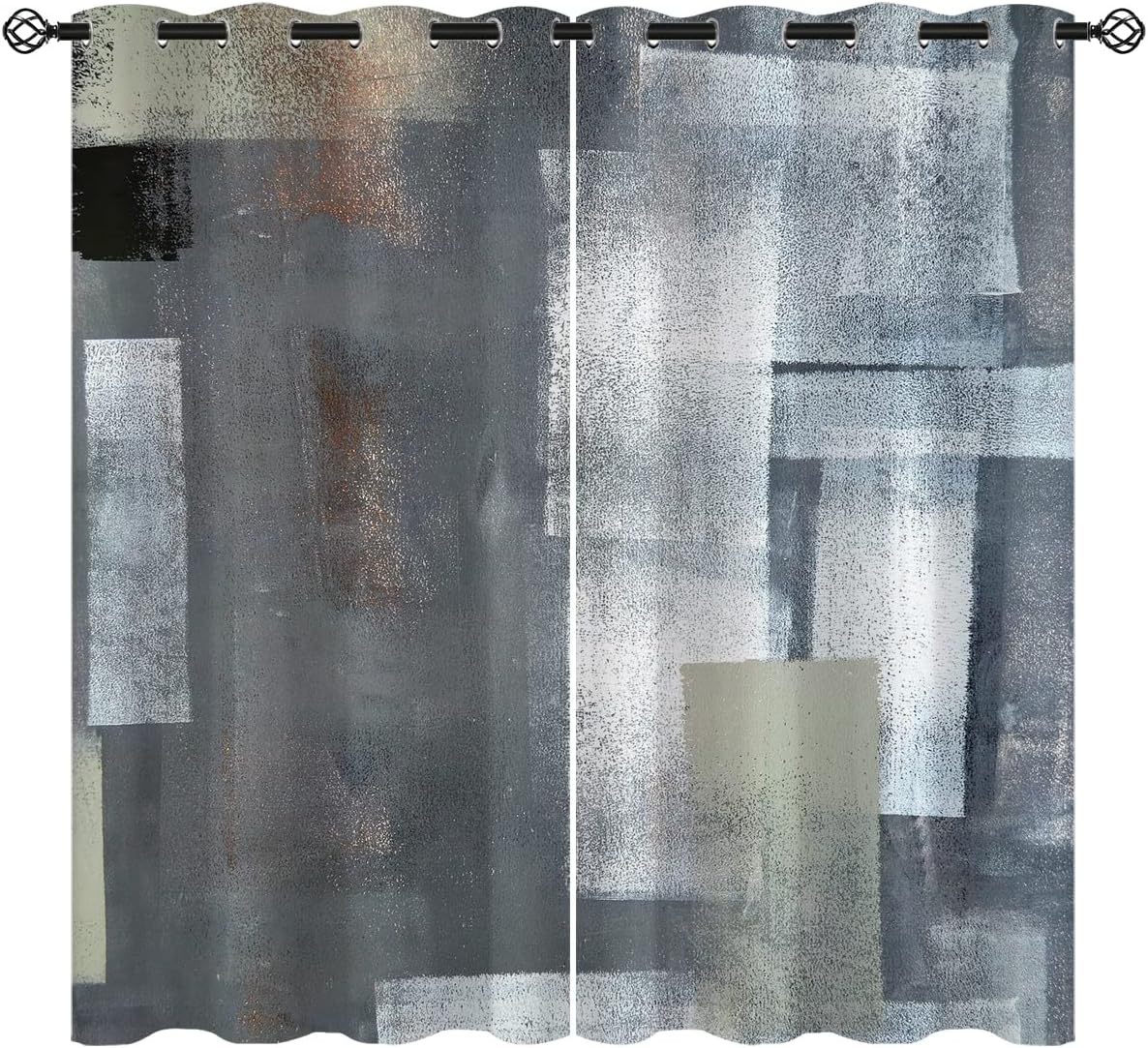 Abstract Blackout Curtains for Girls Boy Home Decor, Paint Art Modern Style Grey Brush Strokes Grommet Thermal Insulated Drapes Darkening Window Curtain for Bedroom Living Room, 42 x 45 Inch