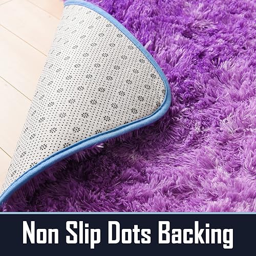 Miniatura 5 de A Nice Night Alfombra de piel sintética lanuda y esponjosa, con estampado de estrellas y purpurina de teñido anudado azul y morado, suave, lujosa