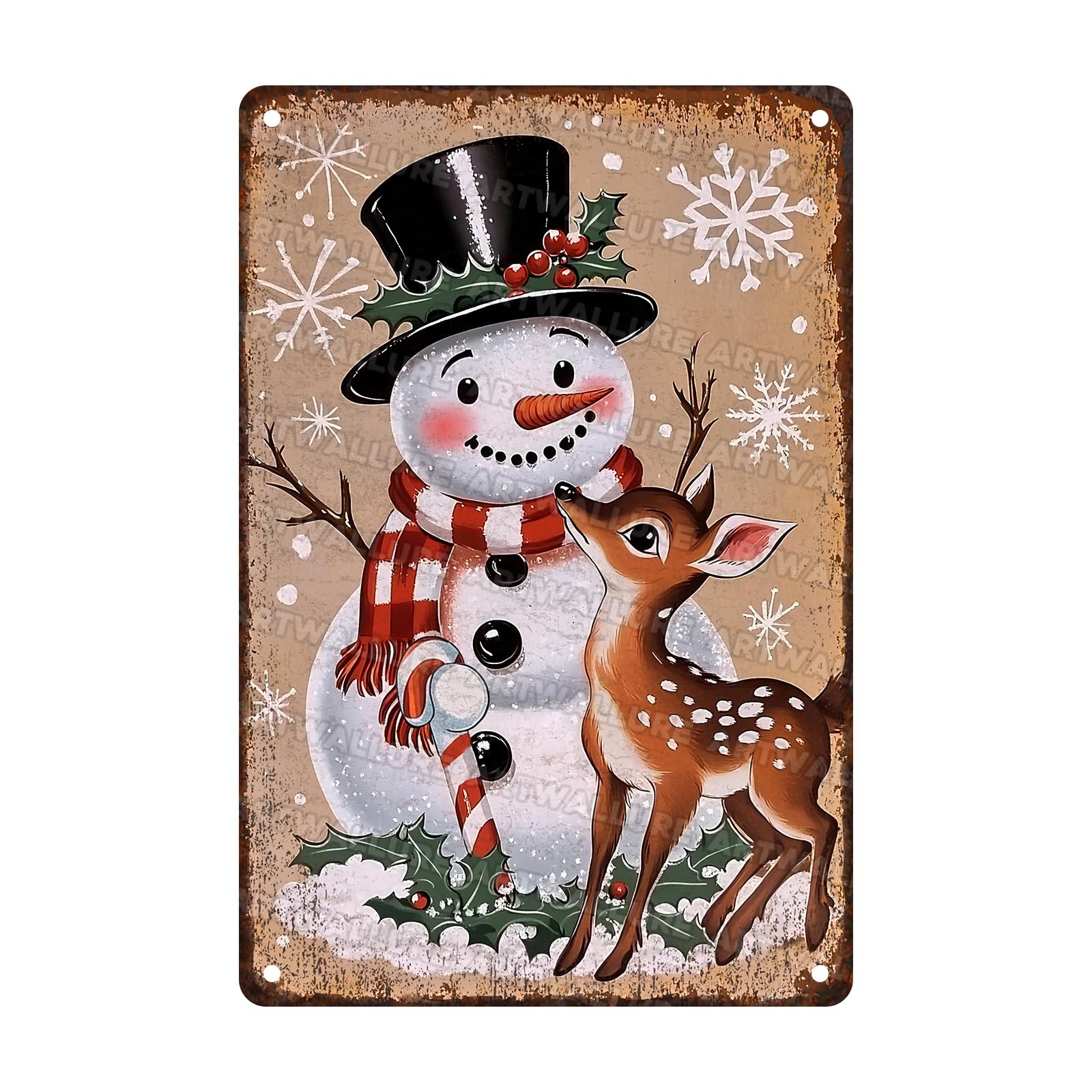 Retro Snowman Reindeer Christmas Sign for Cafe Wall Winter Coffee Bar Decor 8x12inch