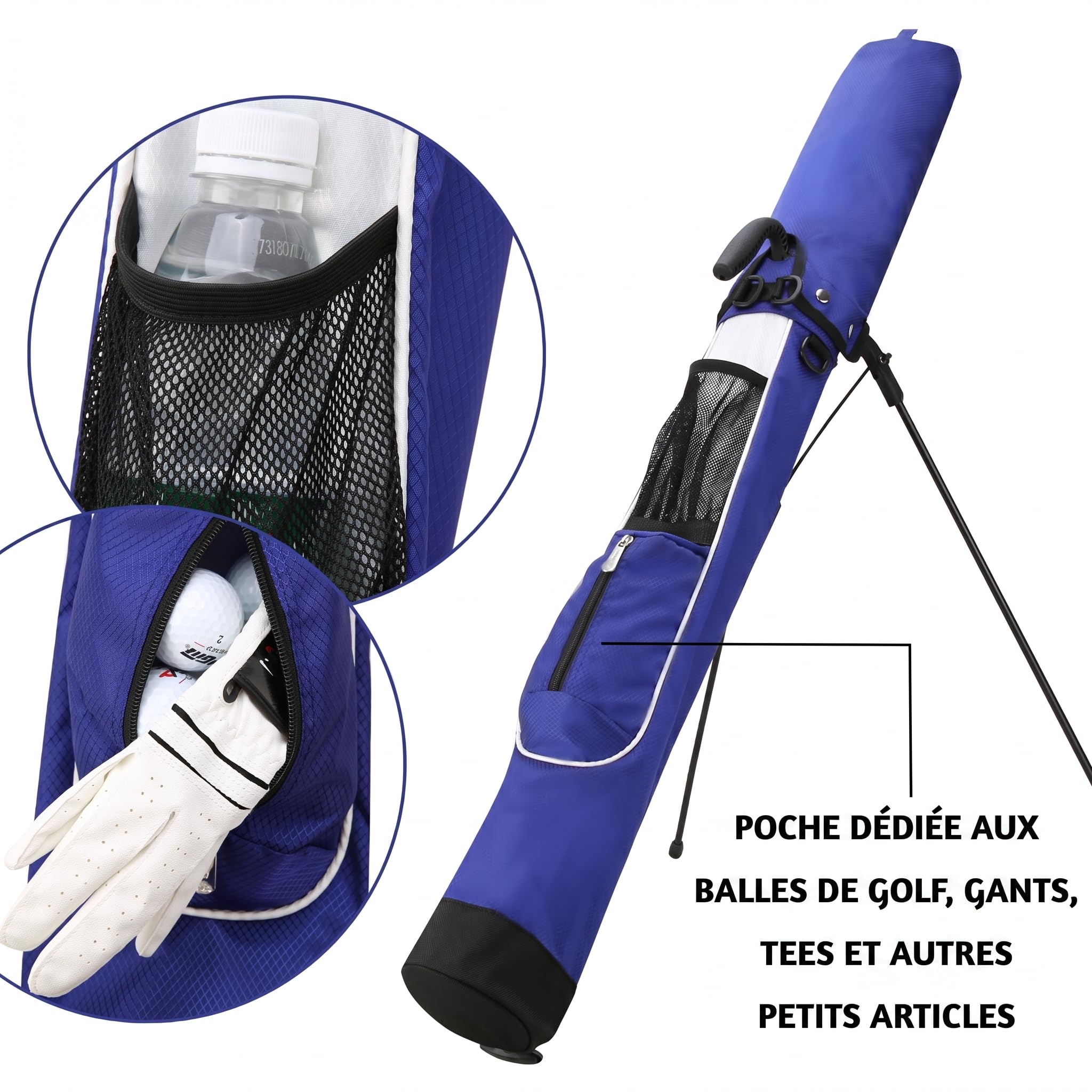 PGM Sunday Sac de golf avec support et sangle – Sac de transport ultra léger pouvant contenir jusqu'à 9 clubs – Sac de voyage étanche pour parcours de course et cours exécutifs