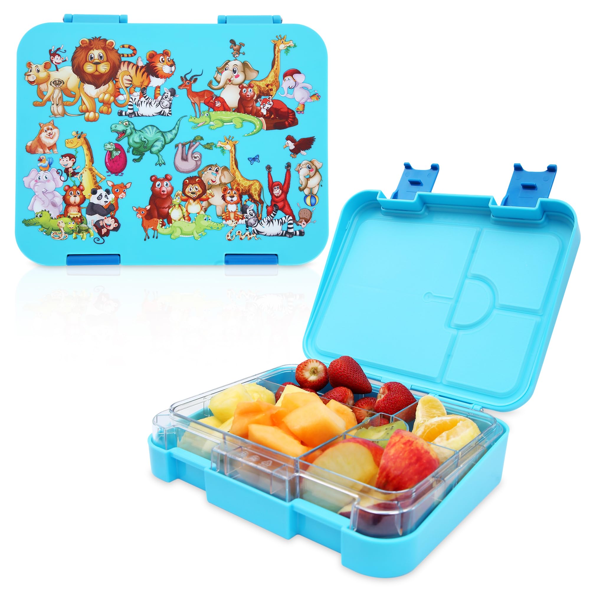 PEXI Bento Lunch Box | Leakproof Lunch Box with 6 & 4 Convertible Compartment for School Kids and Adults |Food Graded Materials| Made Of Triton | Sky Blue,L |17 Oz, 22 * 17 * 5cm