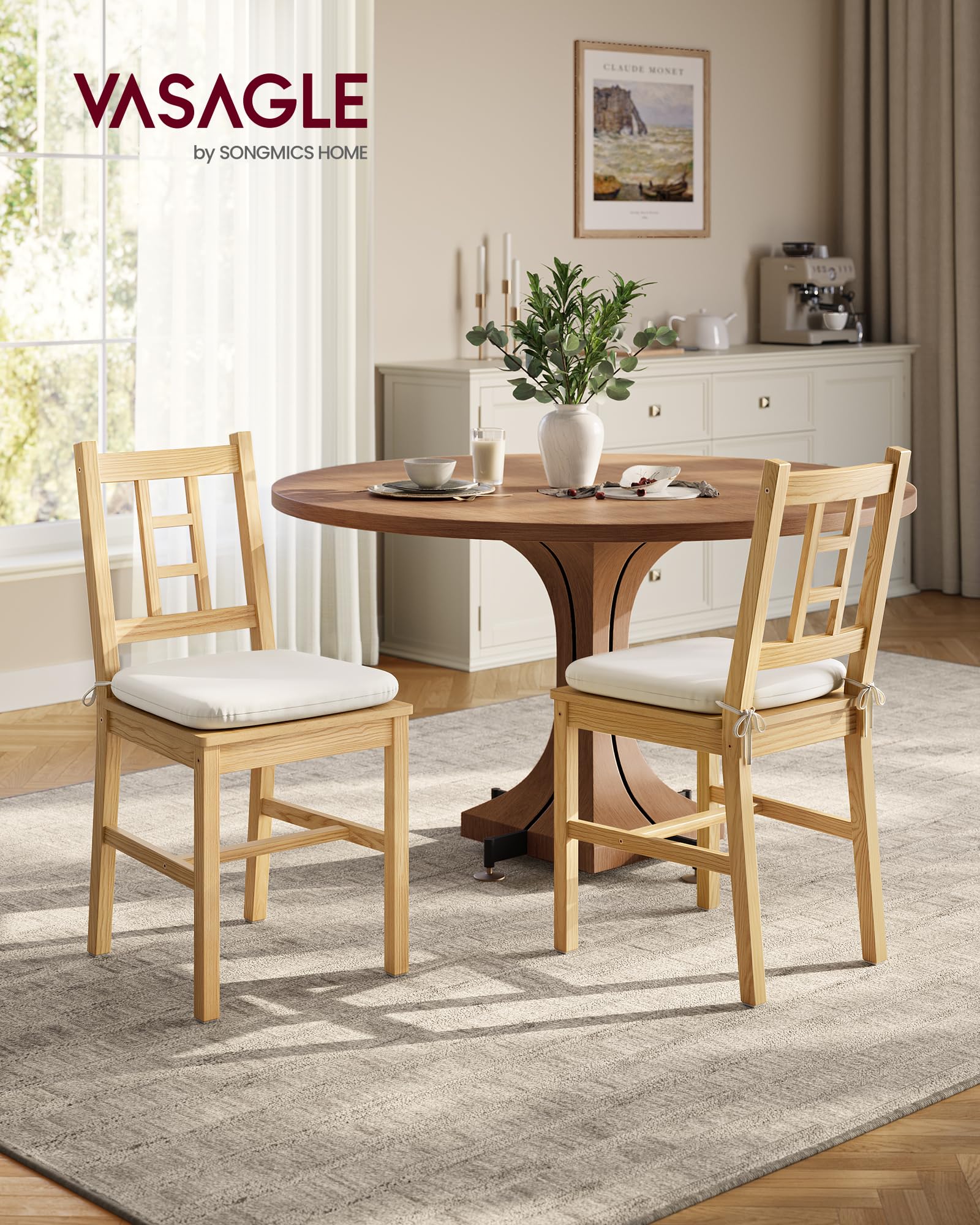 Sillas de comedor de madera, juego de 2, sillas de cocina y comedor, cojín extraíble, respaldo curvo, cada una soporta 264 libras, roble dorado UKDC150N01 3