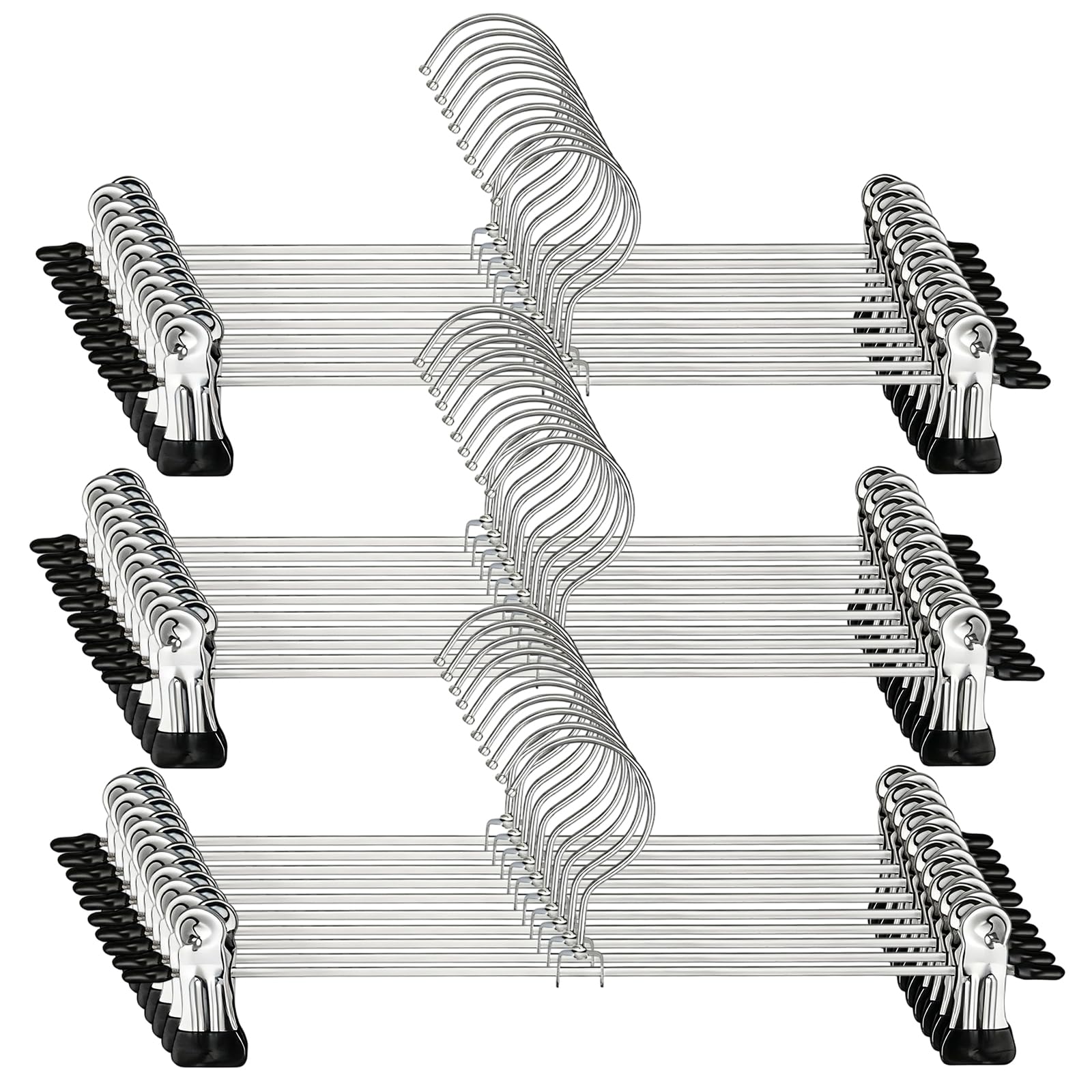 MAKTSAM 30 Pack Stainless Steel Trouser Hangers with Non-Slip Clips, 28.5cm Adjustable Skirt Hanger for Wardrobe Organisation and Clothing Store Display