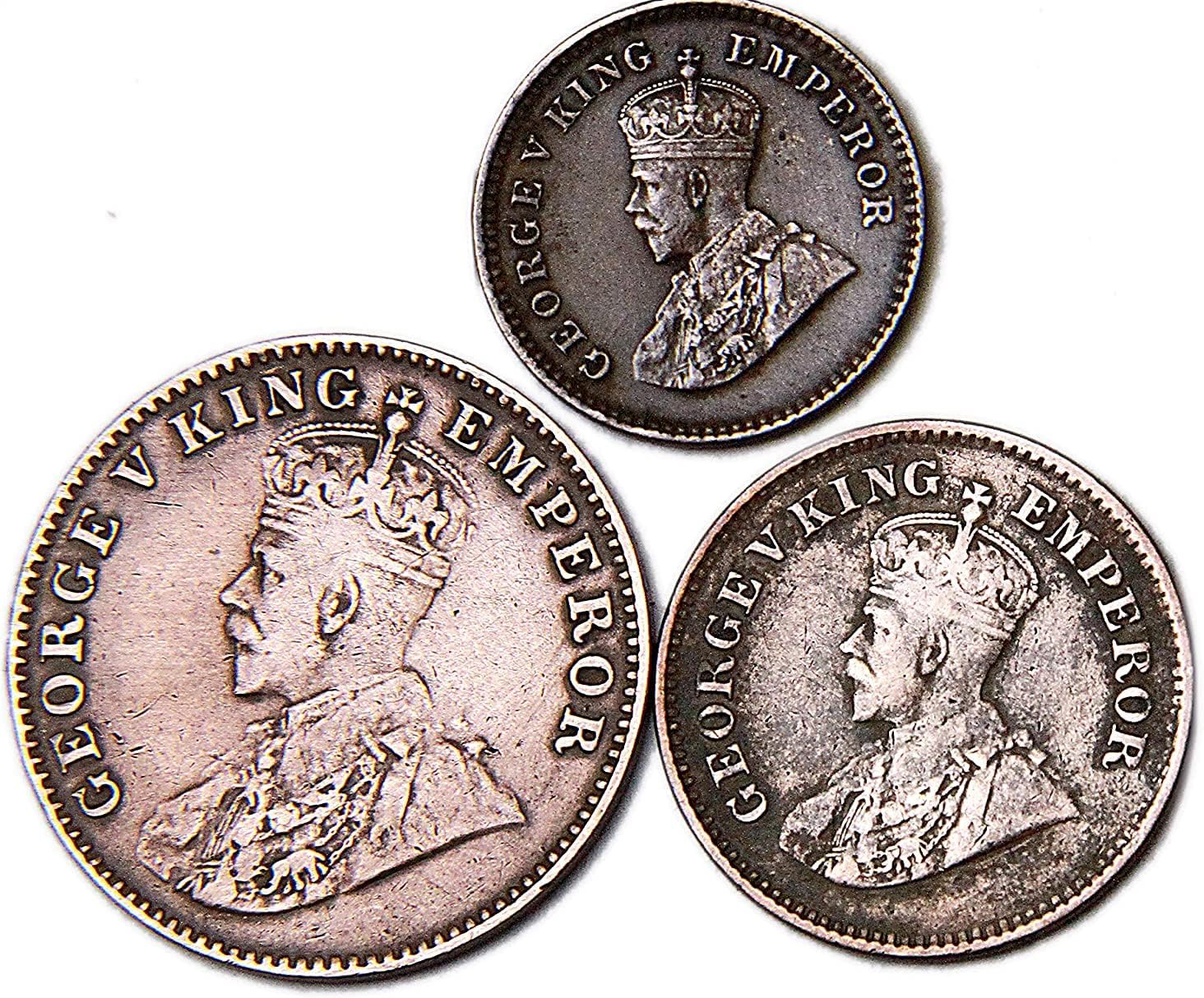 Arunrajsofia Quarter Anna, 1/2 Pice , 1/12 Anna British India George V 3 Copper Coins Collection for Collectors (1925 - 1936 ) Brown