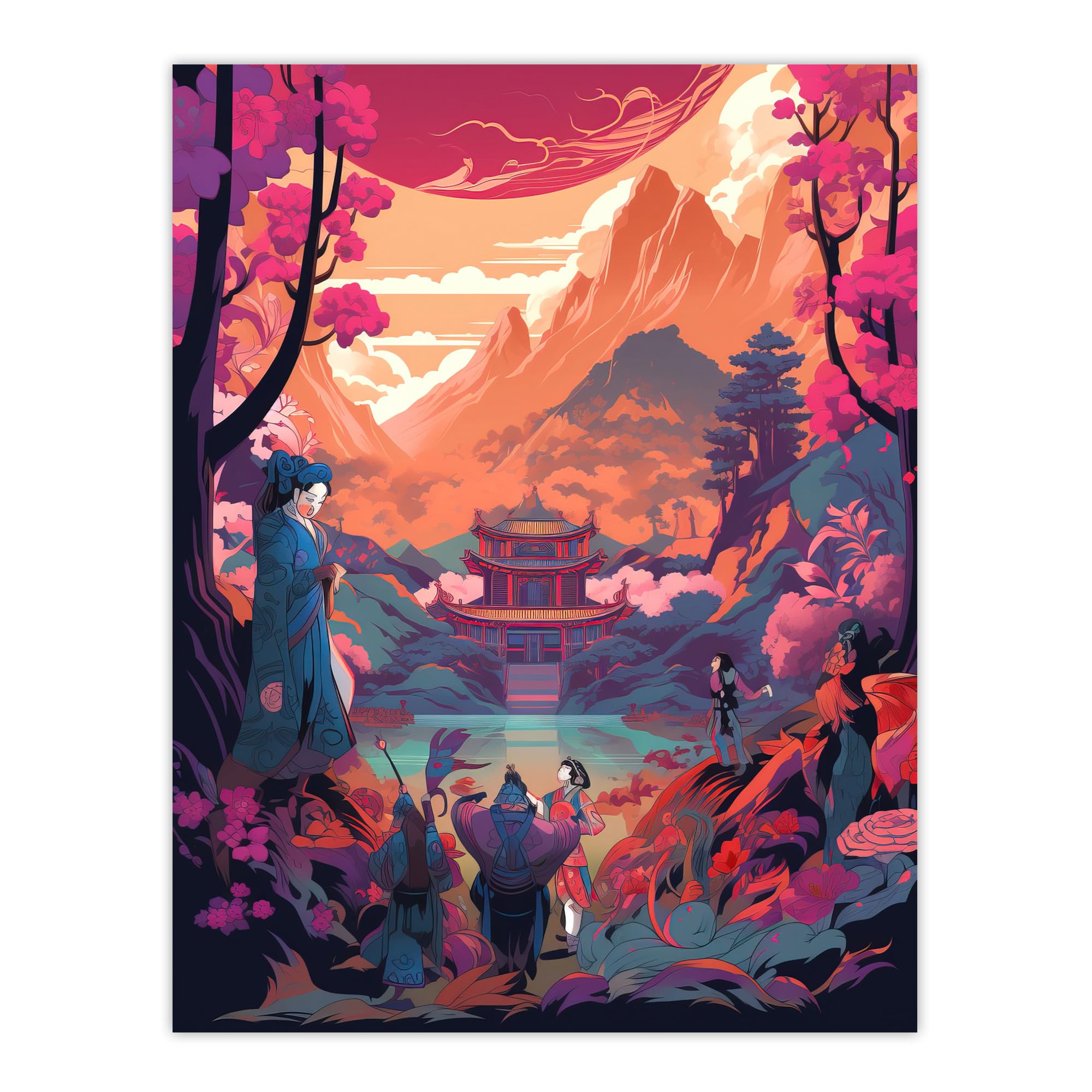 Artery8 Kabuki Theatre Performance Scene Wall Art Print - Traditional Japanese Landscape - W24" x H32"