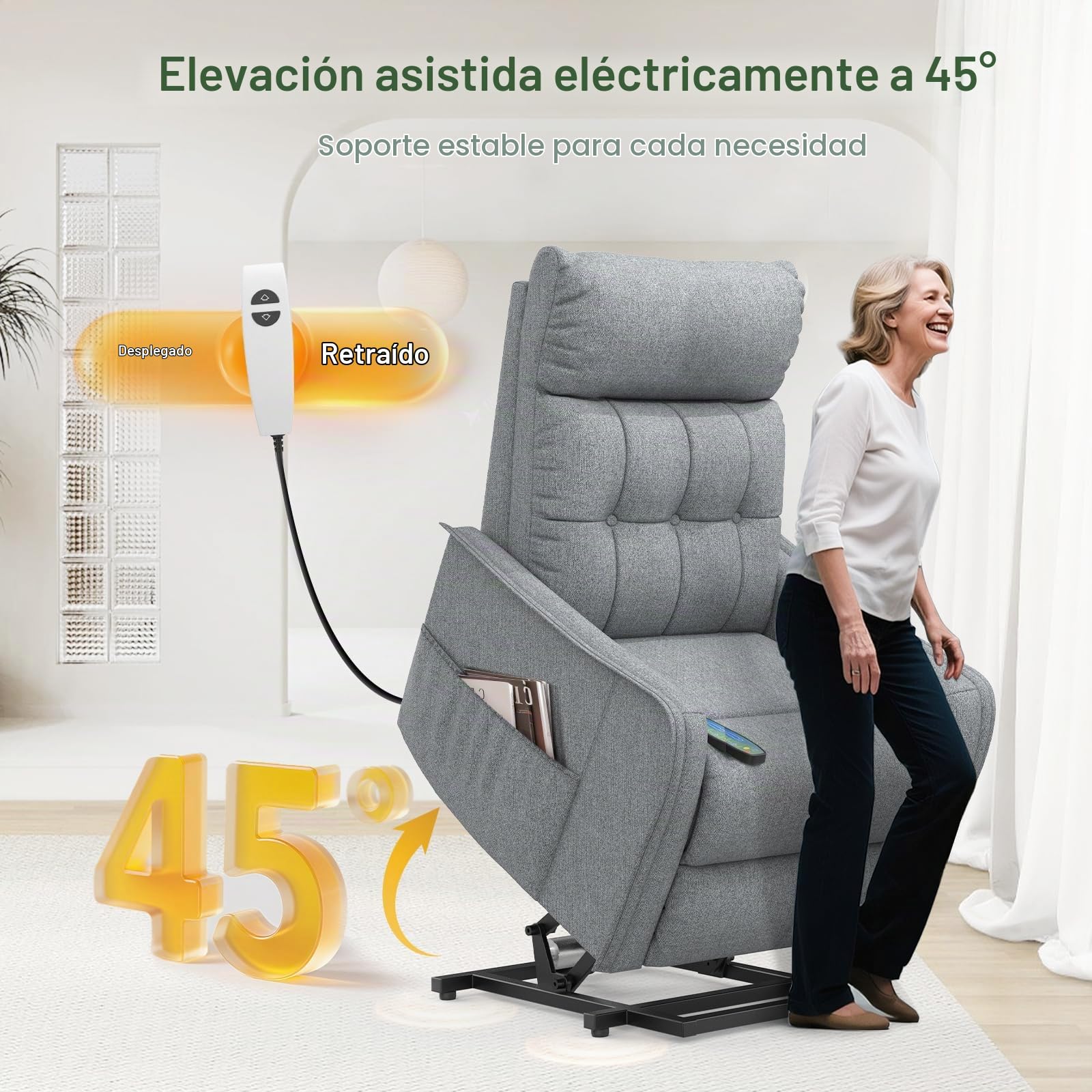 Silla reclinable para Ancianos, elevación eléctrica y sillón reclinable con Masaje y Calor, reposapiés extendido, Silla reclinable con 2 Controles remotos para Sala de Estar
