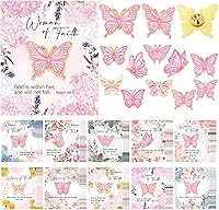 Cunno 50 Sets Woman of Faith Enamel Pins with Bible Verse Cards - Pink Butterfly Christian Gifts for Church Women Favors