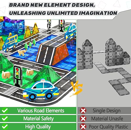 Miniatura 3 de Juguetes para niños, azulejos magnéticos, juego de carretera con juguetes de coche para niños y niñas de 3 años, paquete de expansión de bloques de