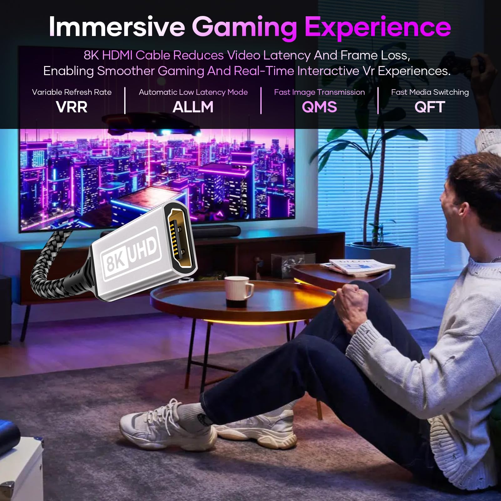 Rallonge HDMI 2.1 1M 8K@60HZ 4K@120HZ 144HZ 48Gbps UHD eARC HDCP 2.3 HDR10+