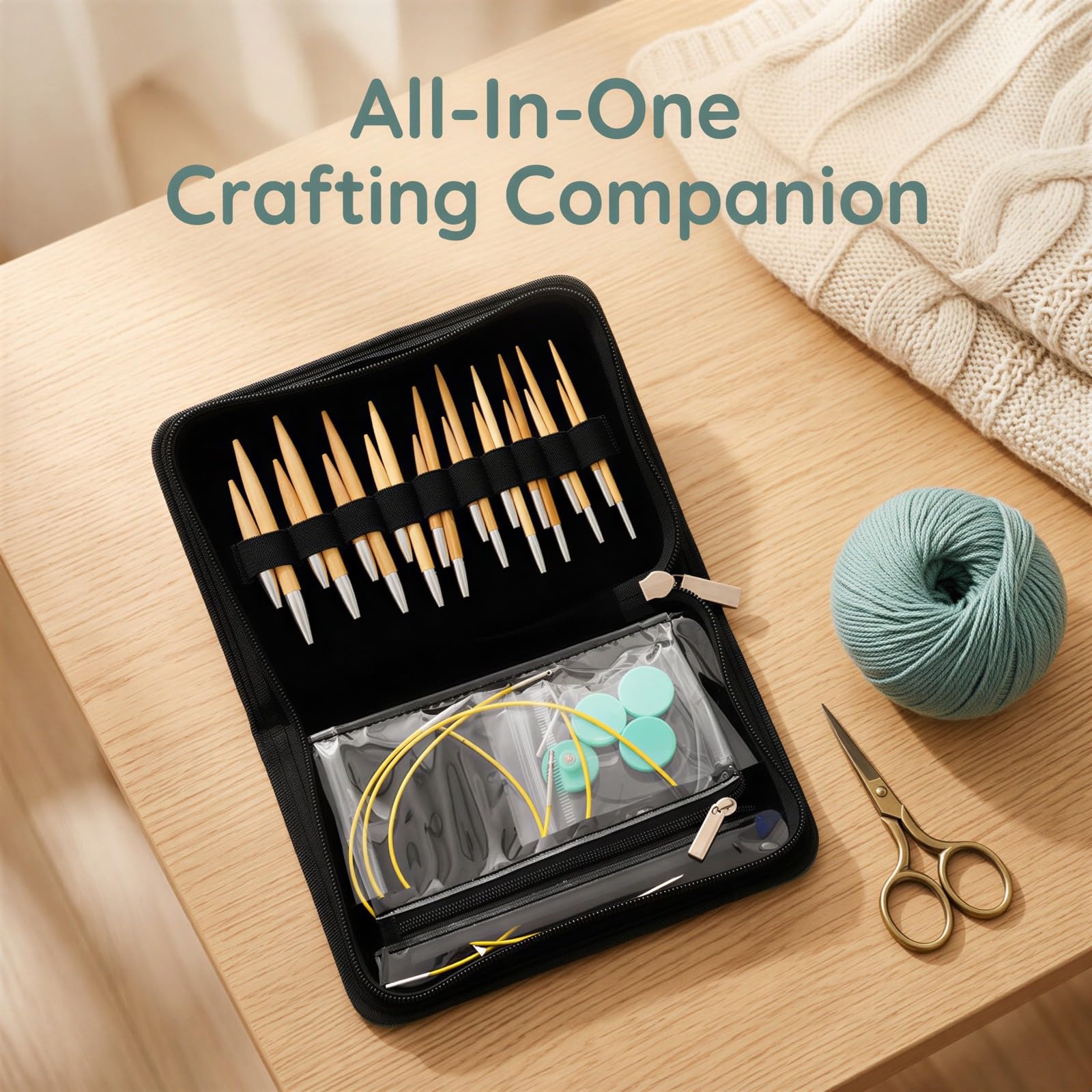 10 Paar austauschbare Rundstricknadeln aus Holz, flexible Kabel, 3 bis 6,5 mm, mit kurzen Spitzen 6,5 mm, 6,0 mm und 5,5 mm, kompaktes Nadelset für Pullover, Schals und mehr