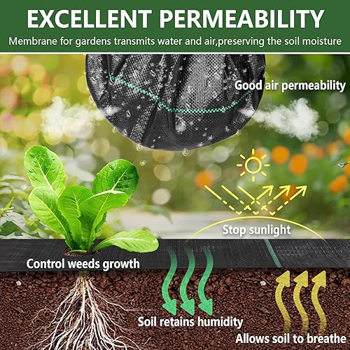 Miniatura 9 de Tela de barrera de malas hierbas de 6 x 300 pies, resistente, tapete de cubierta de tierra para jardinería de malezas, tela de jardín para control