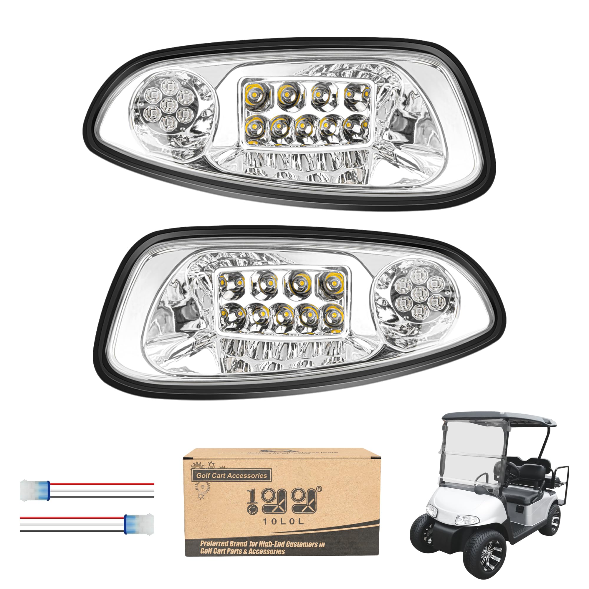 Photo 1 of 10L0L Golf Cart Head Light Kit for EZGO RXV 2008-2015 Gas & Electric - 12V Headlights with 3Pin Harness, Driver & Passenger Side Replacement Set