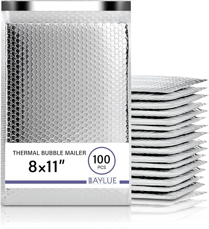 Thermal Insulated Mailers 8x11, Cold Shipping Envelopes, 100 Pack | Keeps Contents Cold, Self-Seal Closure, Cushioned Protection, Tear-Resistant Foil, Bulk Pack, Size #2