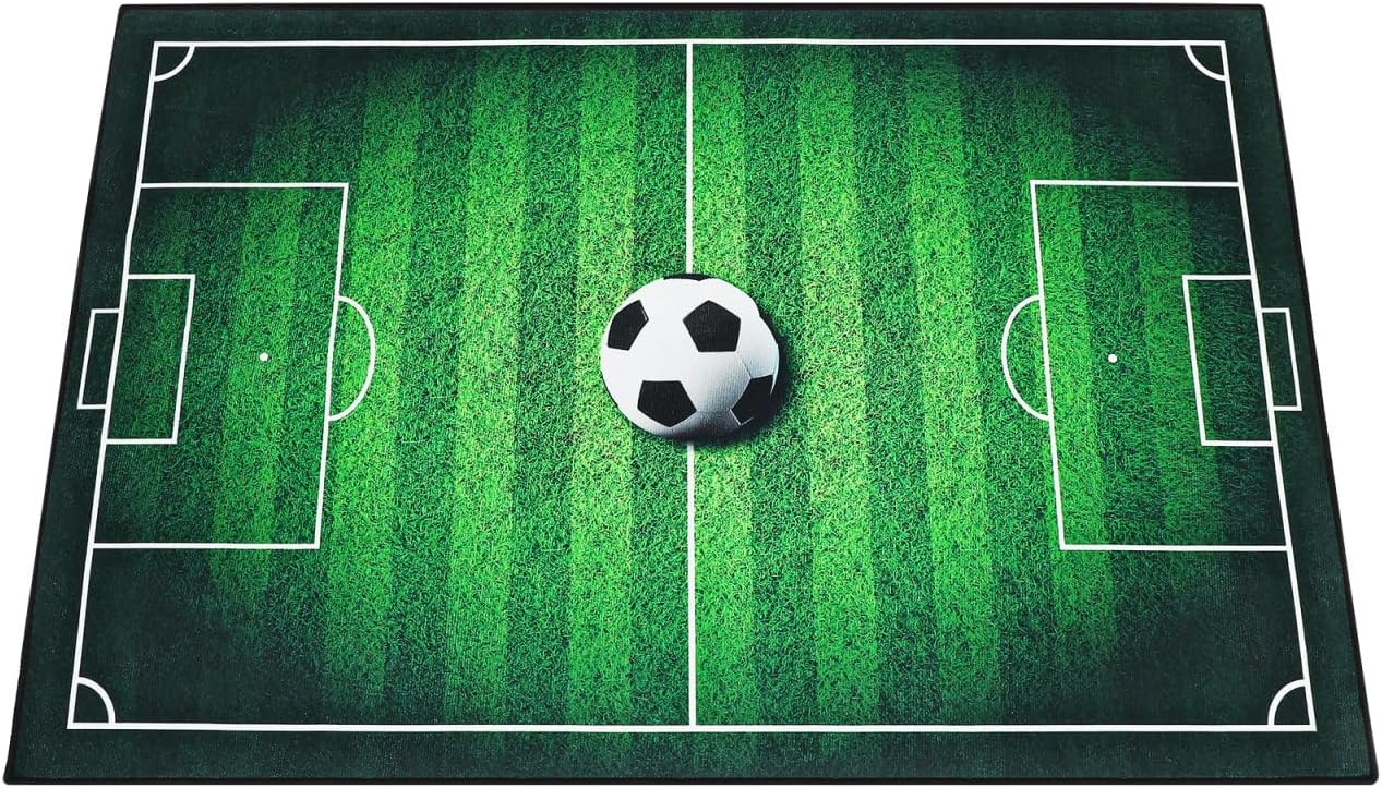 Soccer Room Decor, 47.24" X 31.5" Large Soccer Rug for Home Decor Boy Bedroom Field Area Carpet Non-Slip Sports Carpet Floor Mat for Living Room, Washable & Reusable Polyester