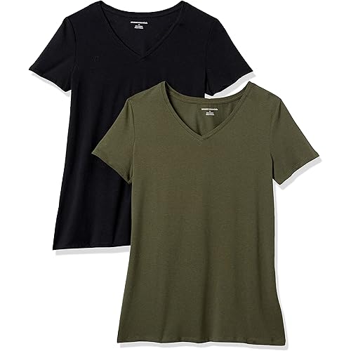 Amazon Essentials Women's Regular-Fit Short-Sleeve T-Shirt (Crewneck and V-Neck Options), Multipacks