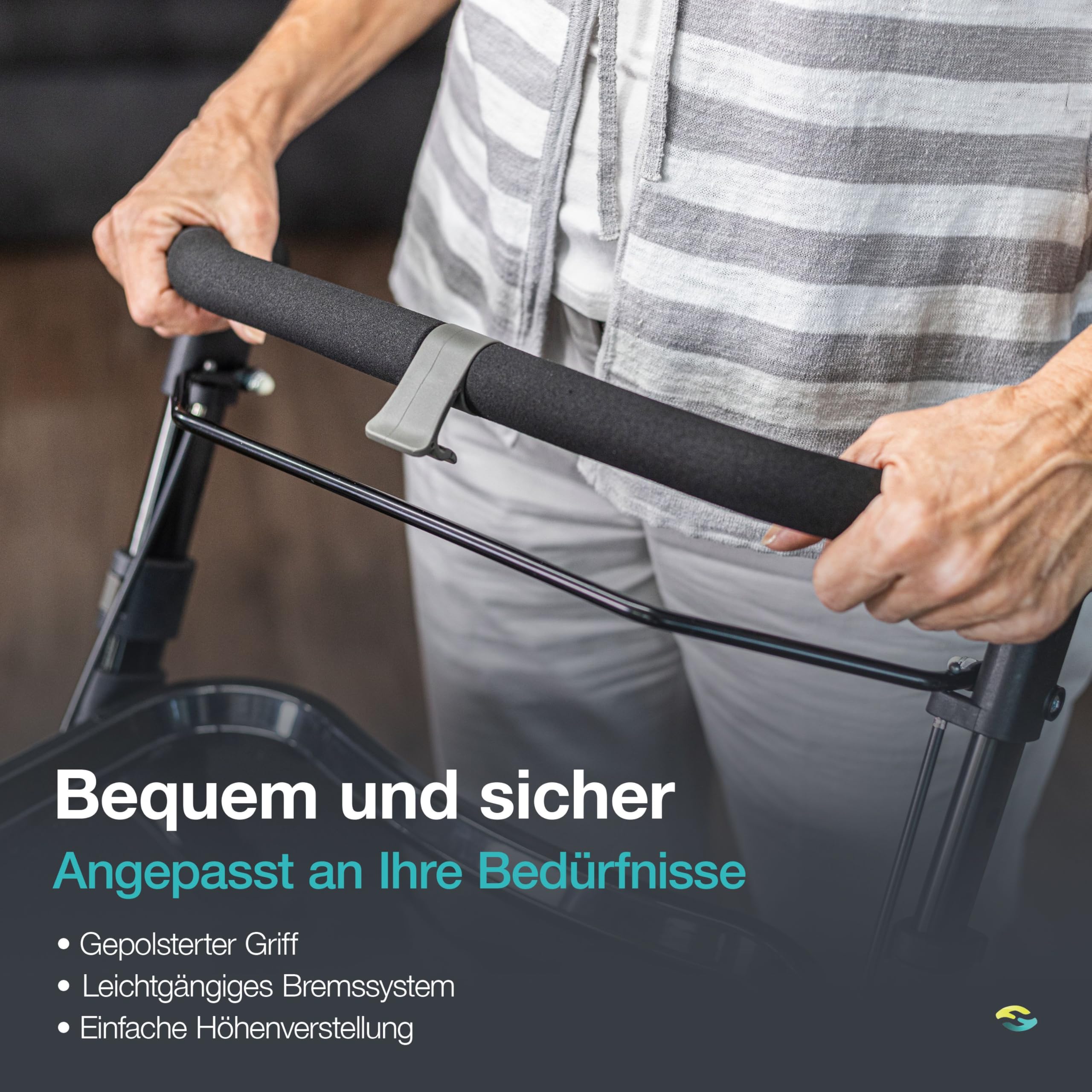 Helavo schmaler Wohnungsrollator mit Tablett - 60 cm breit & Transportkorb | Rollator schmal für die Wohnung - Leichter, faltbarer Indoor-Rollator aus Aluminium - Inkl. Tablett, Becherhalter und Korb