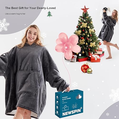 Miniatura 3 de Newspin Thick Wearable Blanket Hoodie, Oversized Sherpa Wearable Blanket with Giant Pocket, Warm & Cozy Blanket Hoodie as Gift Hoodie Sweatshirt