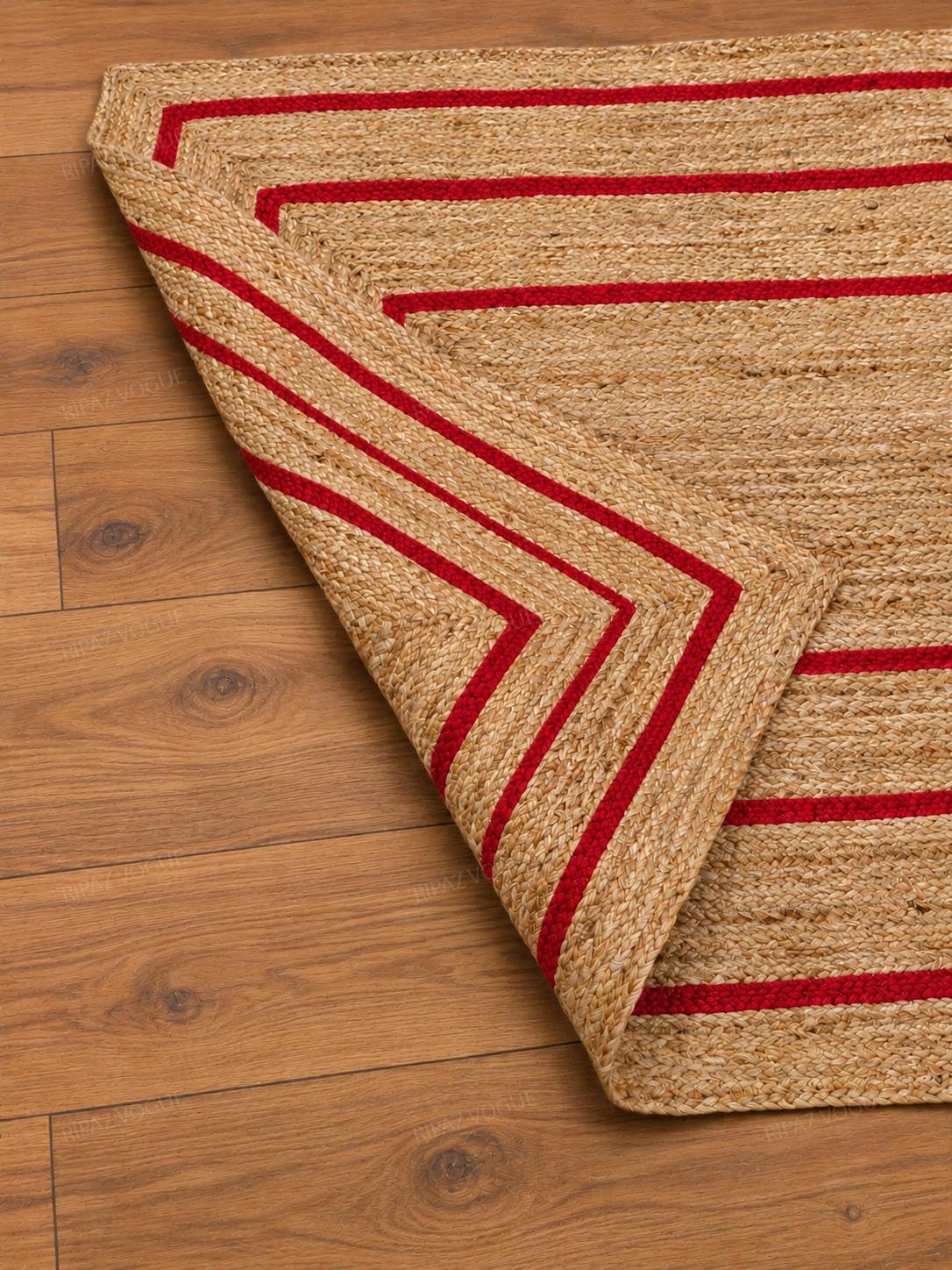 Tappeto in iuta naturale, rettangolare, intrecciato a mano, effetto rustico, per soggiorno, camera da letto, corridoio, 60 x 240 cm / 2x8 ft, beige e rosso