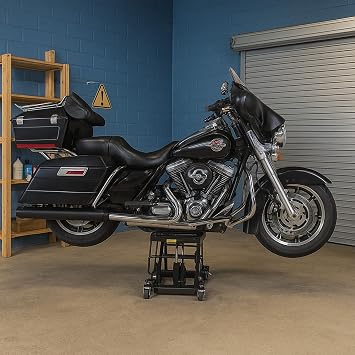 Black Widow Motorcycle and ATV Lift Jack Stand, Hydraulic Operation for Garage Storage and Lifting Vehicles up to 1,500 Pounds, Black