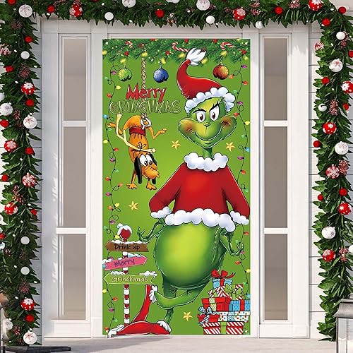 Decoraciones de Navidad con texto en inglés Merry Grinchmas, decoración de Navidad para invierno y Año Nuevo, decoraciones navideñas para fiestas en