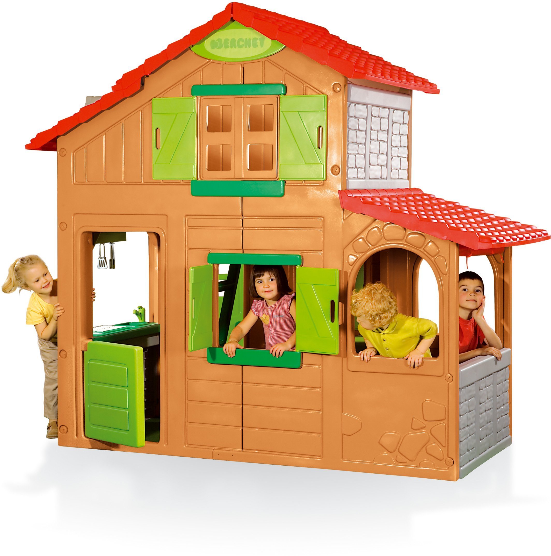 Child climbing ladder to upper floor of Smoby Casa Duplex