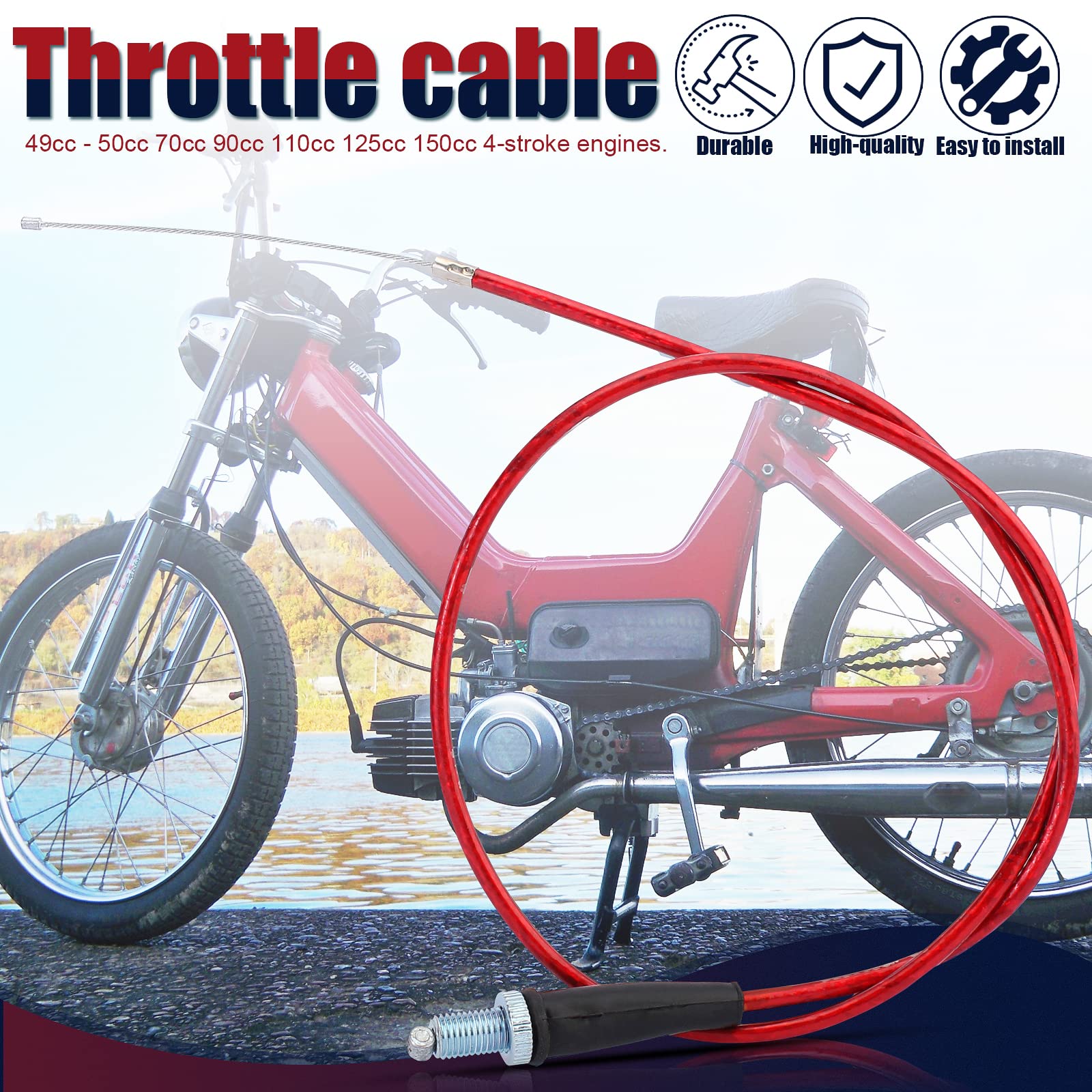 Oliekabel, gaskabel, 110 cm, M10, rechte kop, vervanging voor pit-dirt motor, trail bike, motorcross