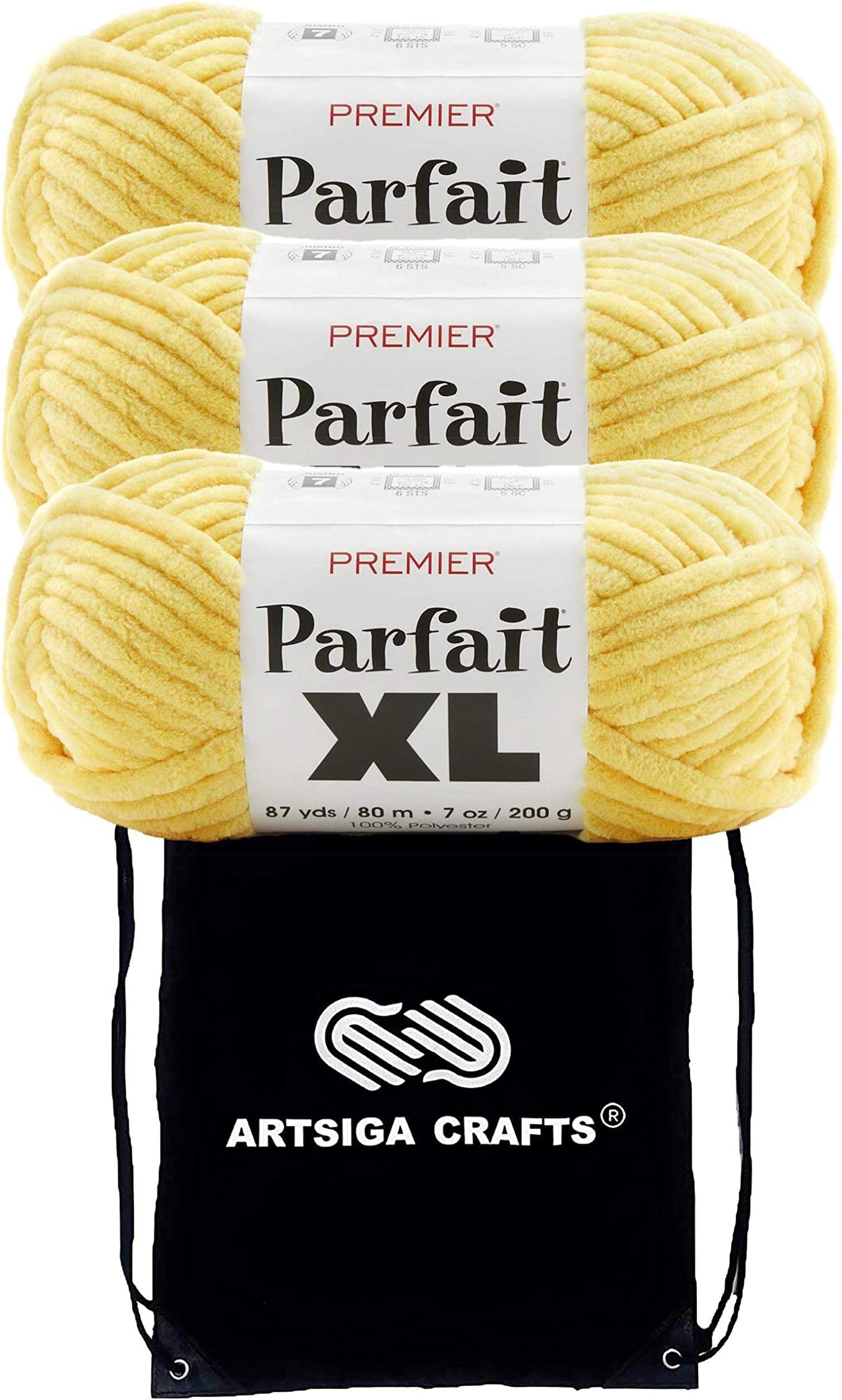 Premier Yarns Parfait XL Sunshine 2050-22 (3-Skeins - Same Dye Lot) Jumbo #7 Polyester Yarn for Crocheting and Knitting - Bundle with 1 Artsiga Crafts Project Bag