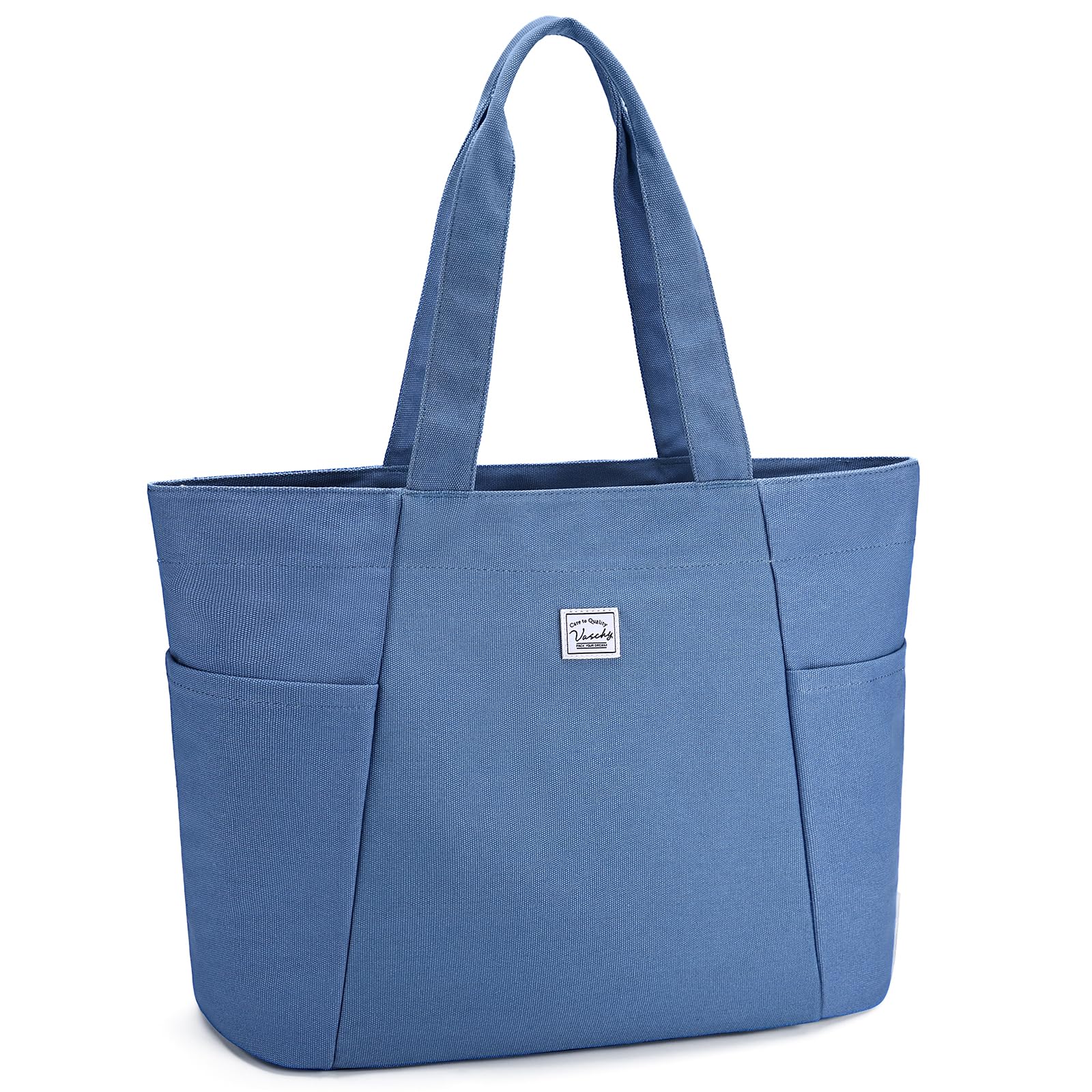 VASCHY Tote Bag Grande Ligera de Tela, Bolso Universidad Mujer Resistente con Múltiples Bolsillos para Oficina Colegio Trabajo Profesor Viaje Gimnasio