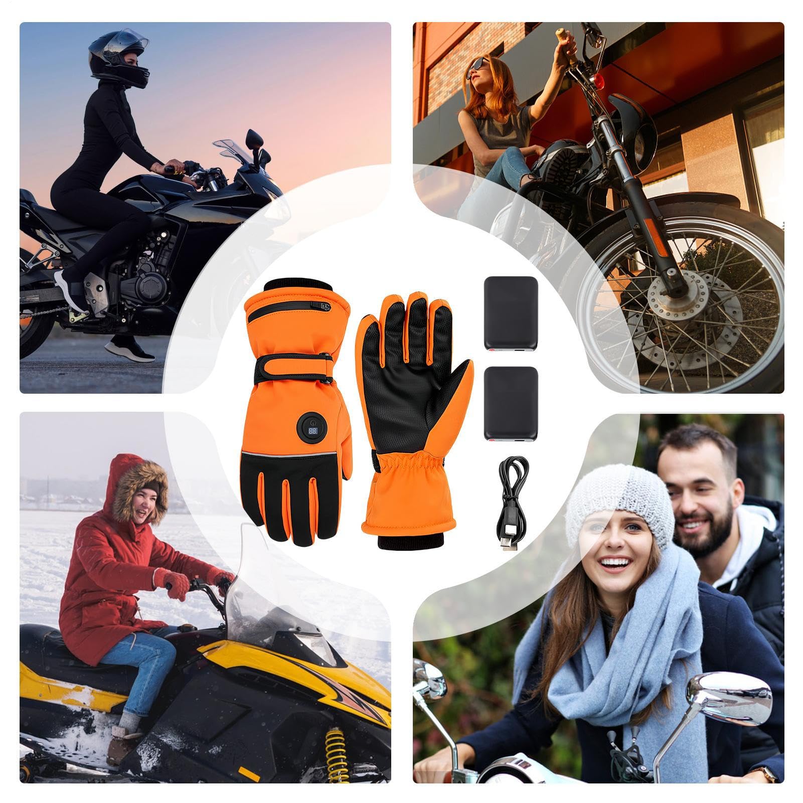 Guantes De Moto Térmicos,Guantes Térmicos para Hombres Guantes de esquí | Guantes para correr con calefacción, reflectantes, recargables, impermeables, con pantalla táctil, para conducir,