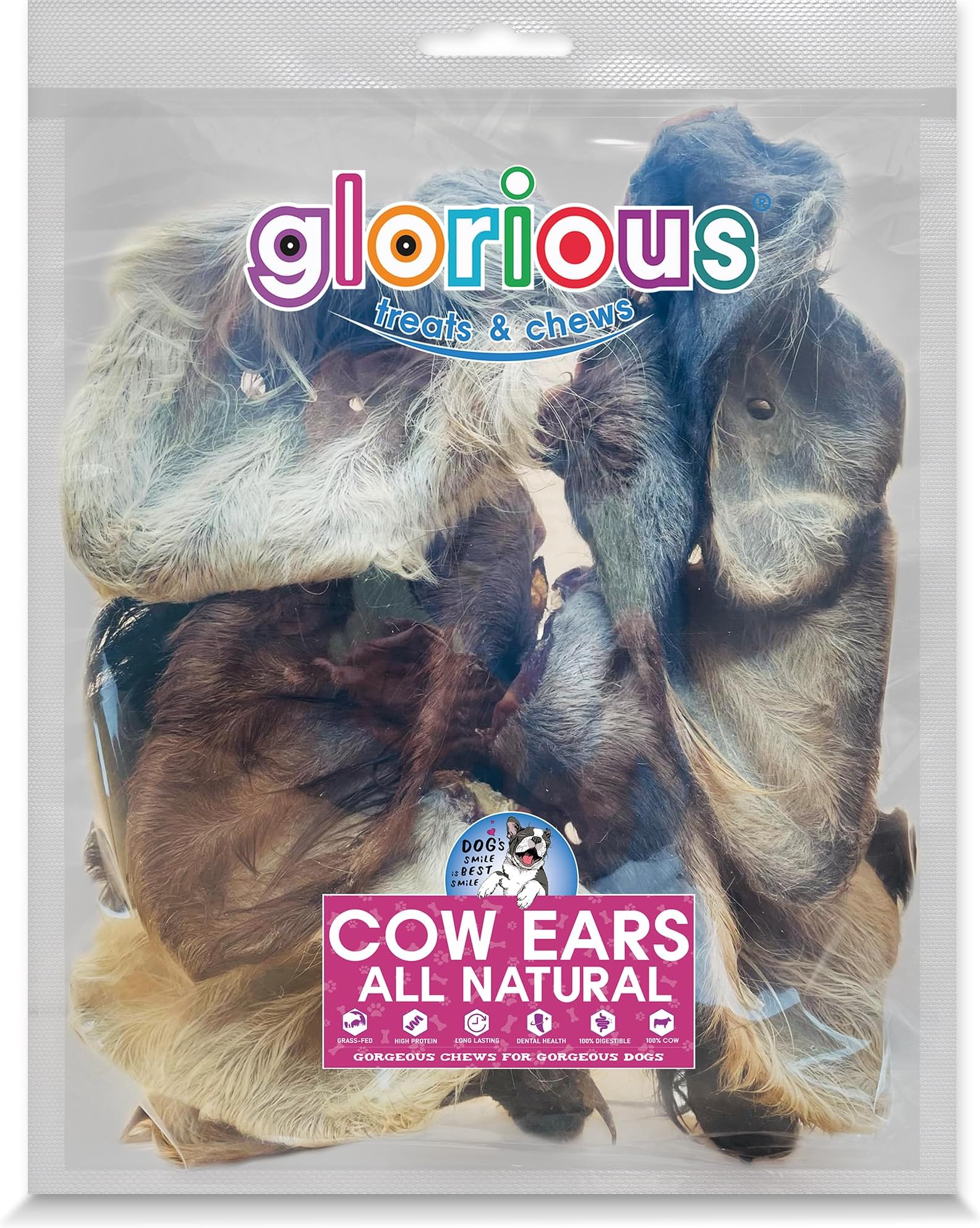 glorious treats and chewsPremium Natural Dog Chews: Single Ingredient Cow Ears with Hair - High Protein, Nutritious & Delicious - Long-Lasting Health-Boosting Alternative to Pig Ears